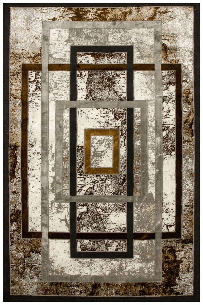 160x220 cm Dwupoziomowy Lśniący Dywan W Prostokąty Brąz Czarny Krem