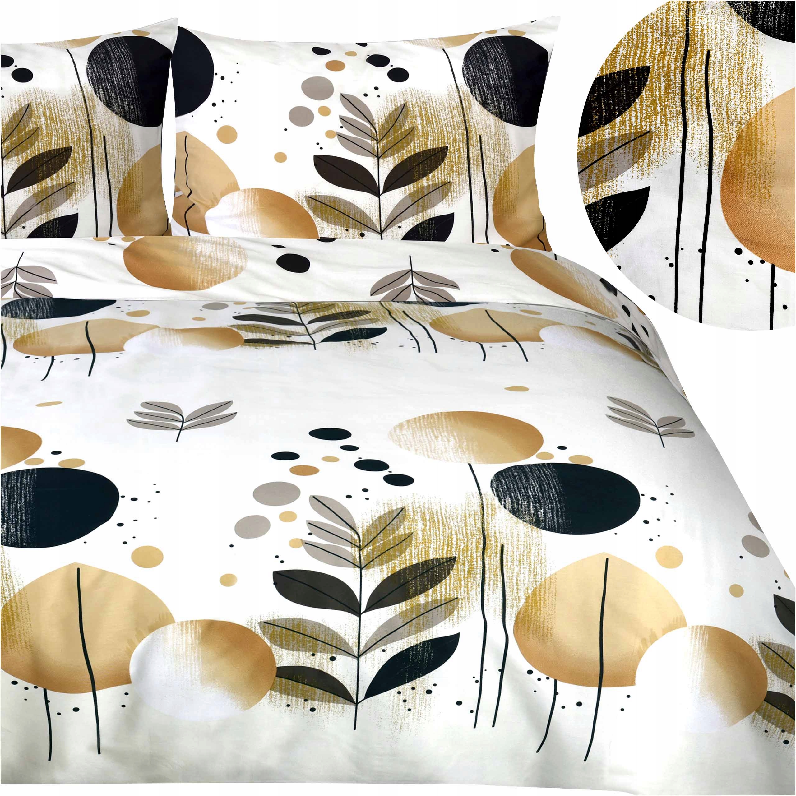 Povlečení bavlněné 140x200 satén Bavlna rostlinný vzor kruhy a listy béžová