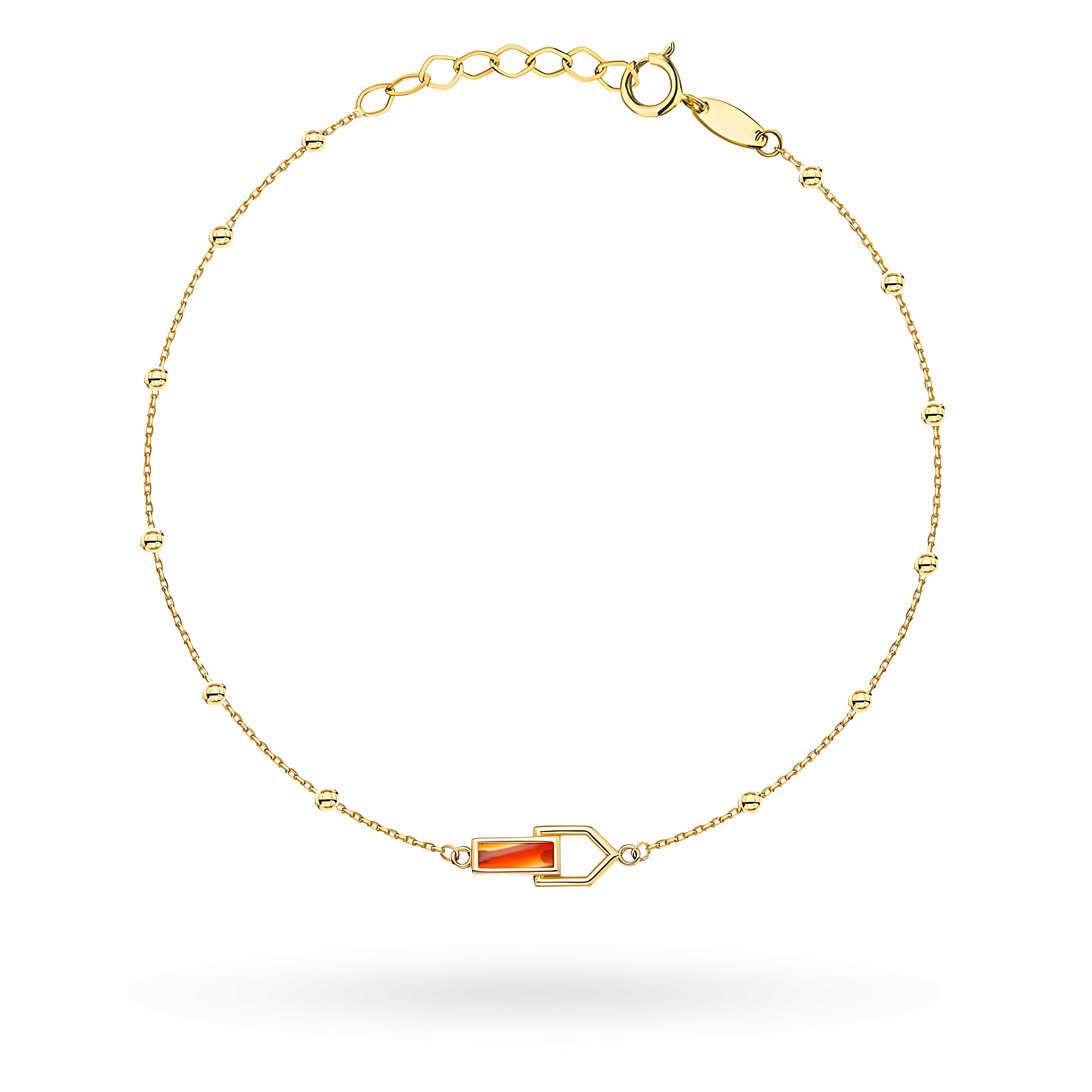 Zlatý Náramek Dámský pr. 585 s kuličkami a kamenem Cornelian 14k