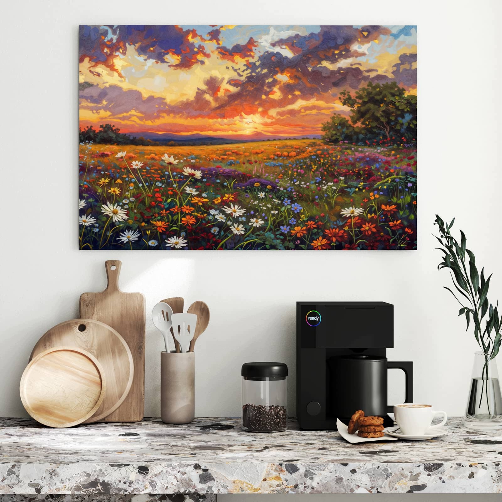 Magnetická tabule Louka květinová Západ slunce 90 × 60 cm