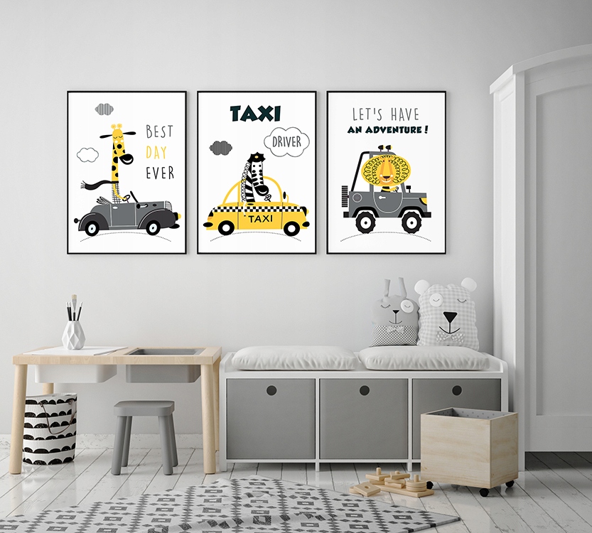 

Plakaty autka w żółto szarych kolorach 3xA3