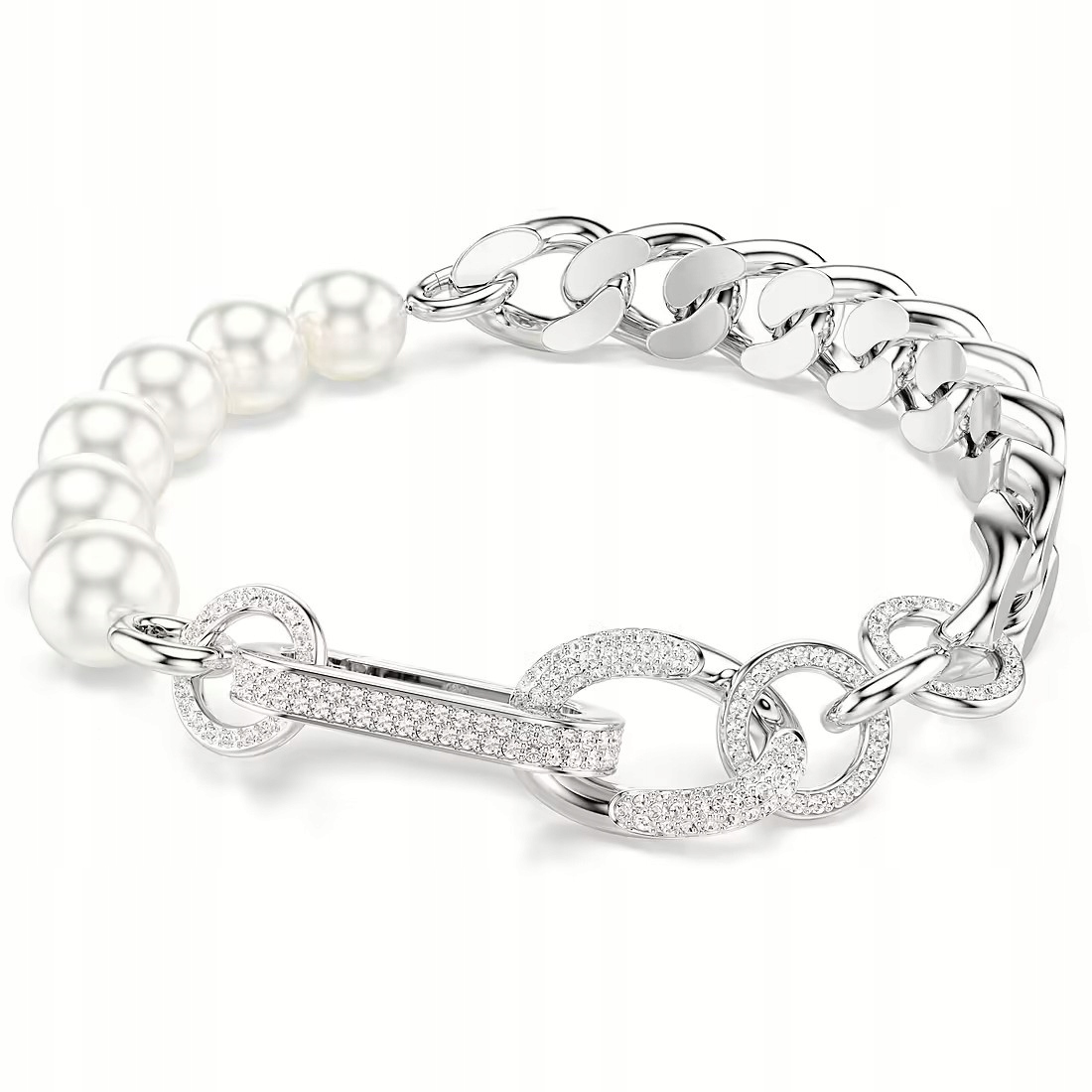 Náramek Swarovski Dexter s křišťálovou perlou Zirkon a rhodiem pokovenou Ocel