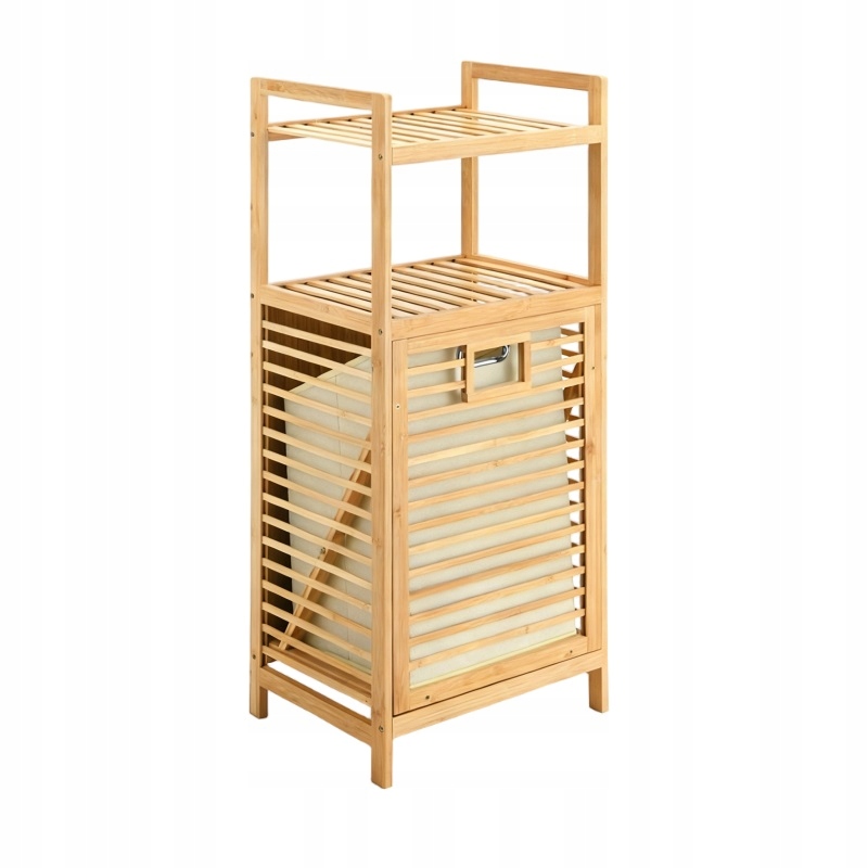 Bambusový regál s košem na prádlo Doris, 40x30x95 cm, hnědý/krémový