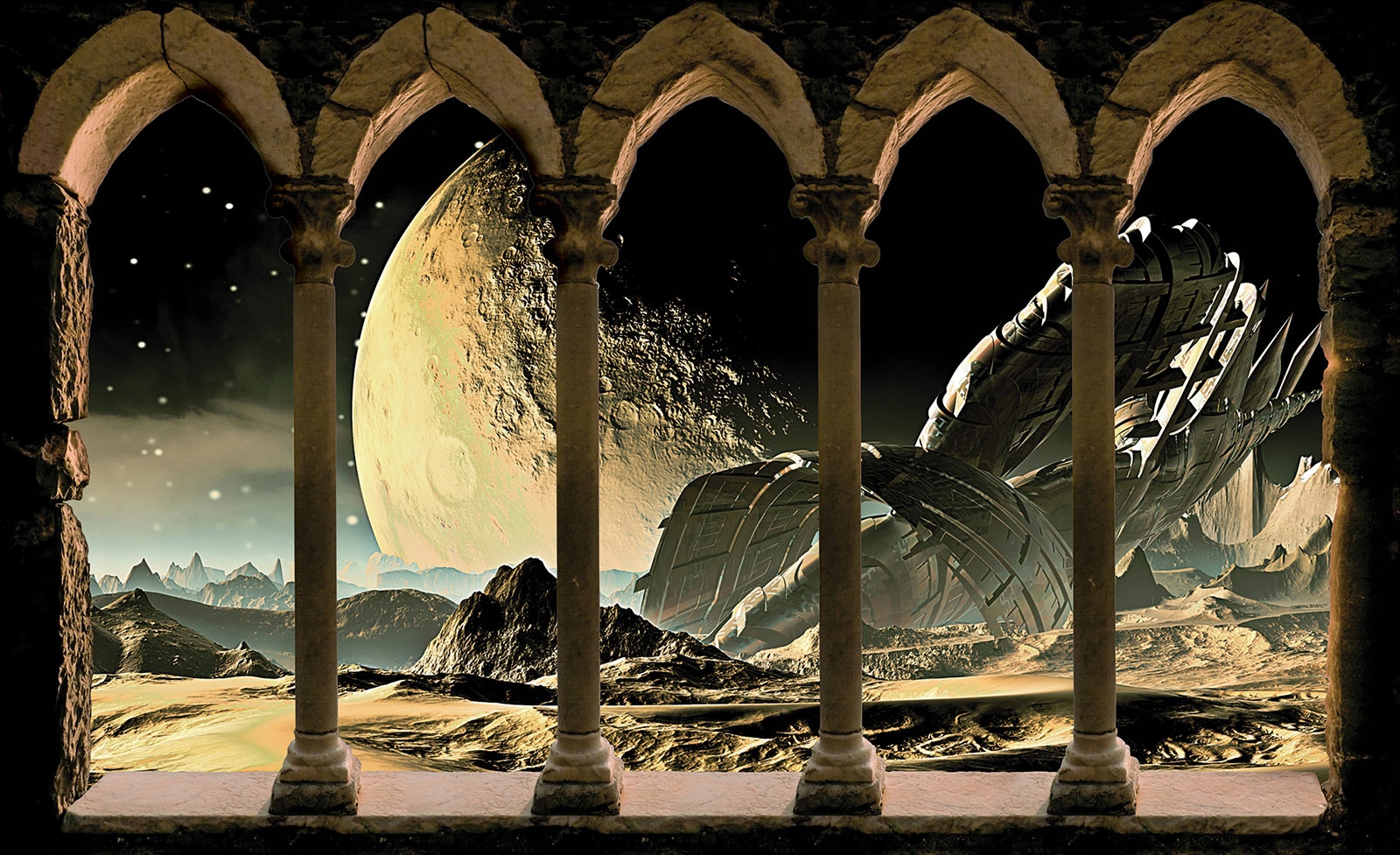 Fototapeta Vesmírný oblouk Planeta Loď vinylová 208x146 lepidlo