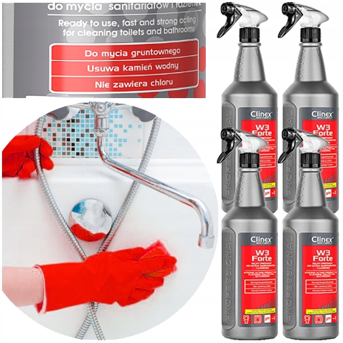 Clinex W3 Forte Prostředek Na Mytí Koupelny Silný Účinný Rez Kámen 4 ks