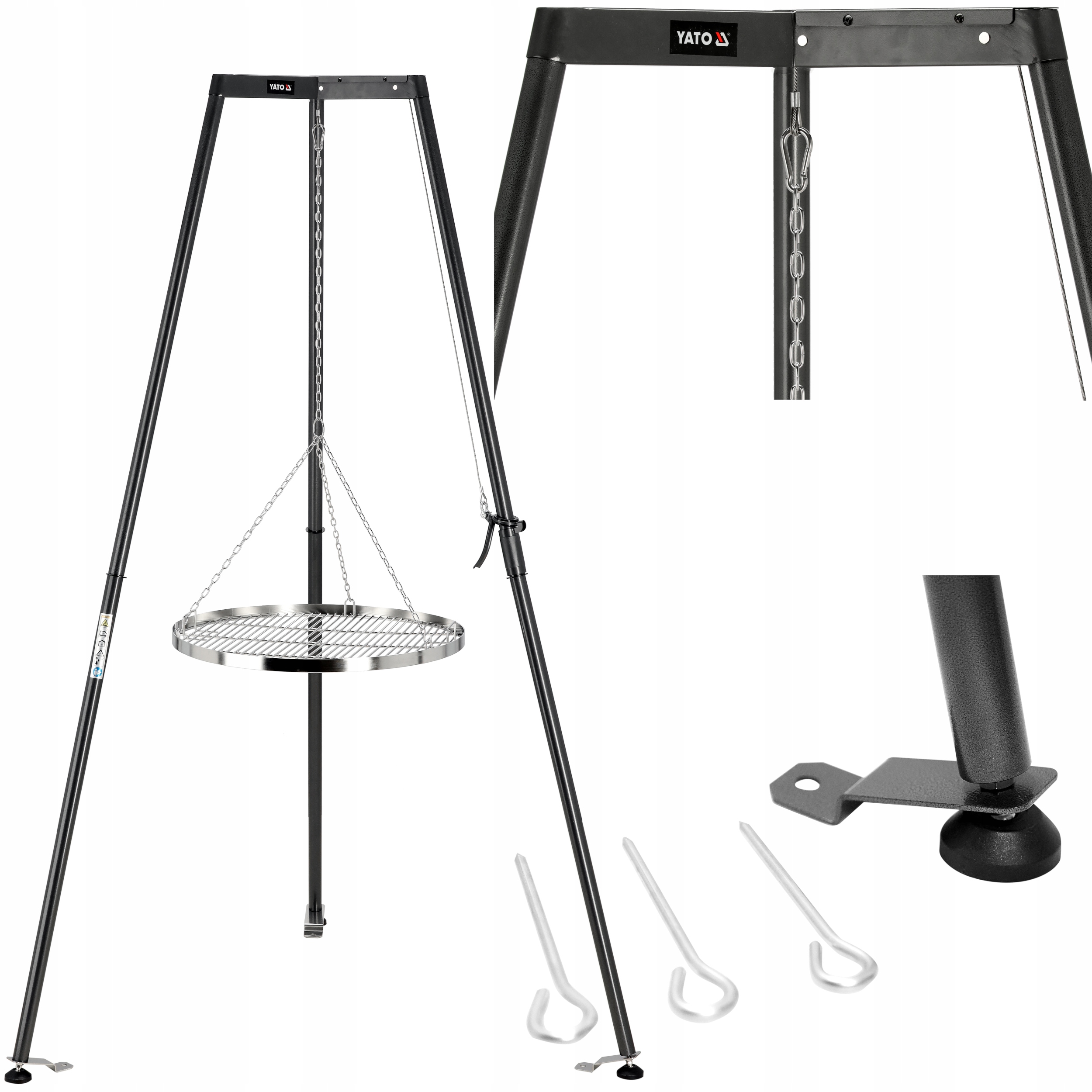 Grill Ogniskowy Na Biwak Duży Ruszt Nierdzewny Inox 66CM Lund Trójnóg