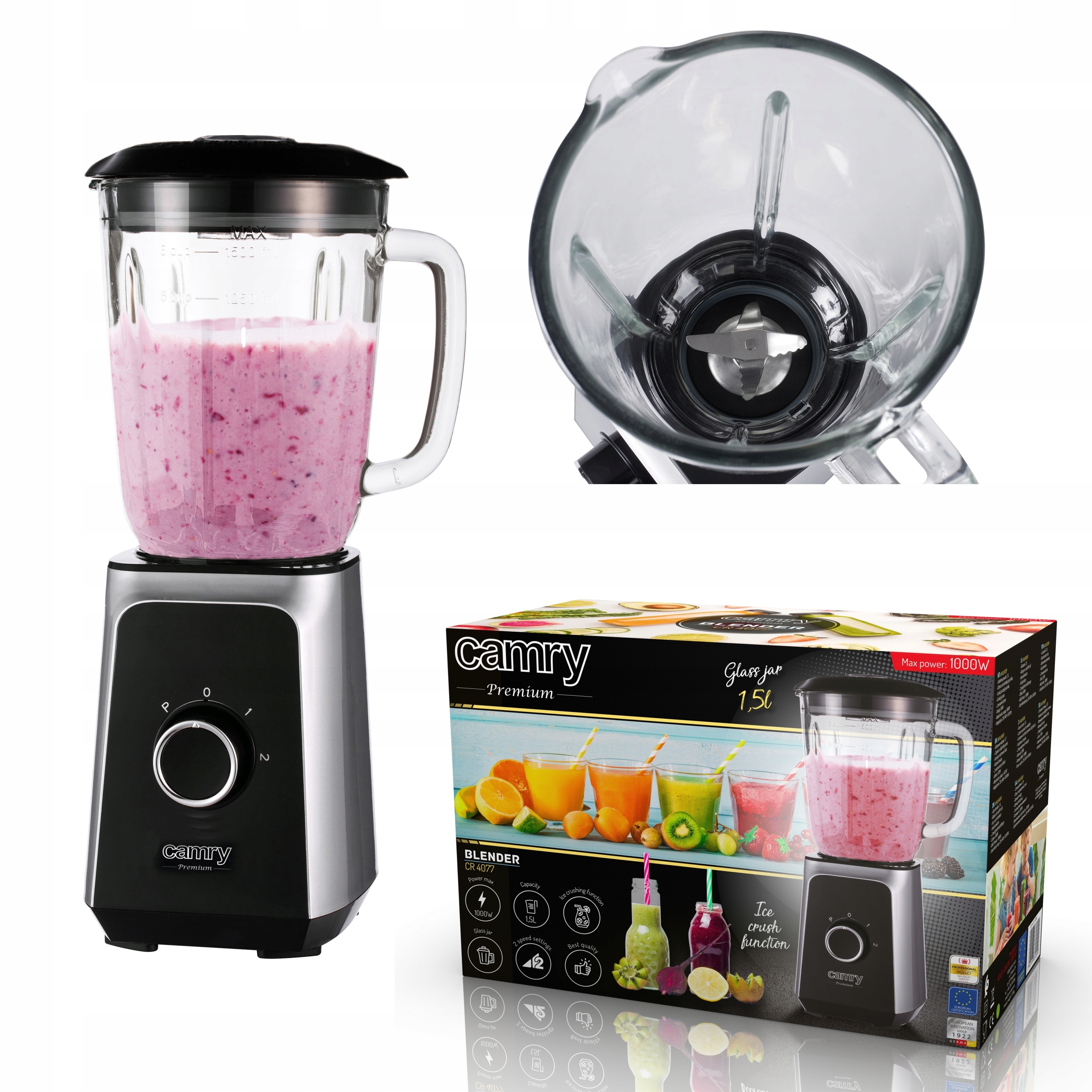 Blender Kielichowy Cr 4077 1000W Szklany Dzbanek 1,5L Kruszenie Lodu