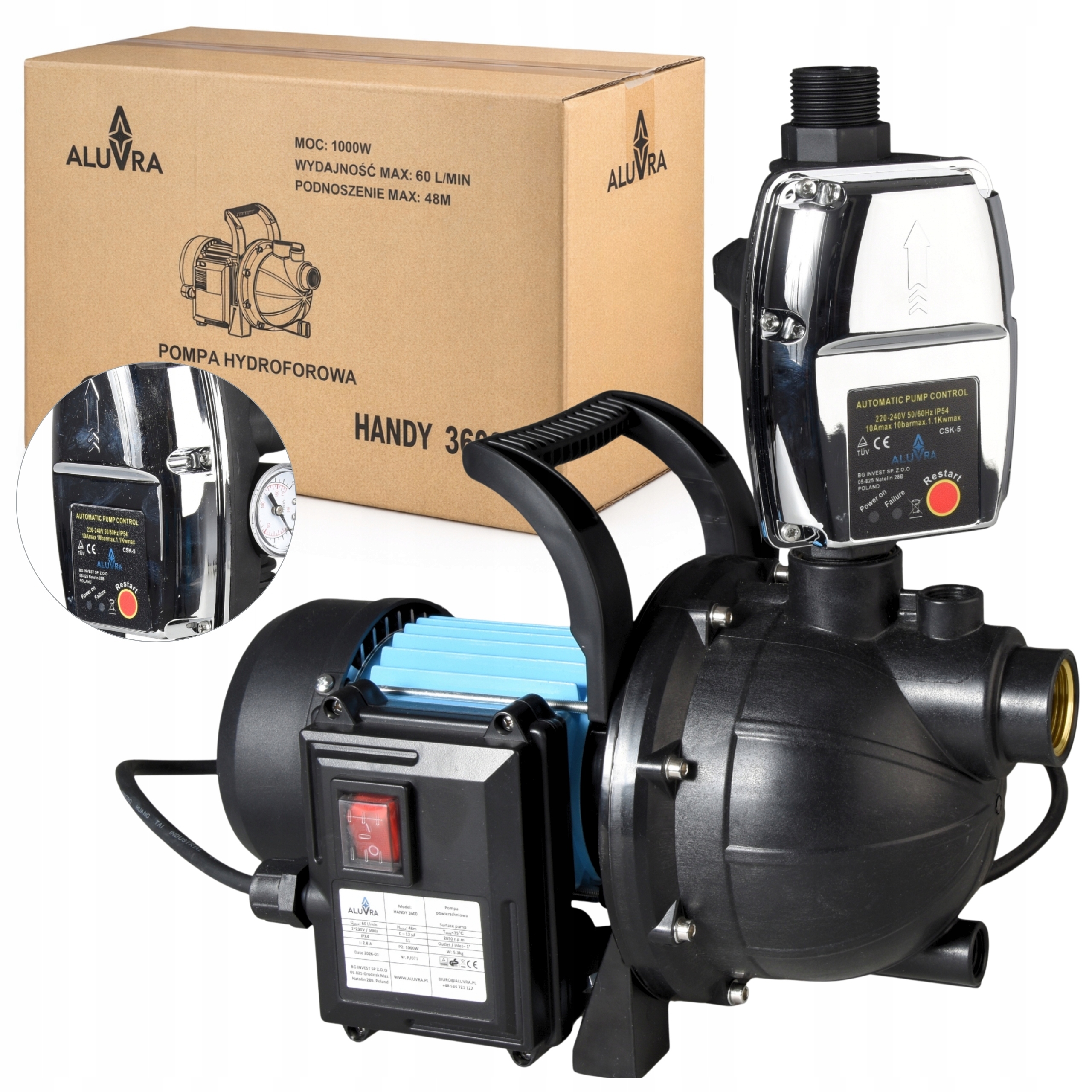 Hydroforová Pumpa Handy S Automatom 60 l/min Na Zalievanie Vody V Záhrade Silná