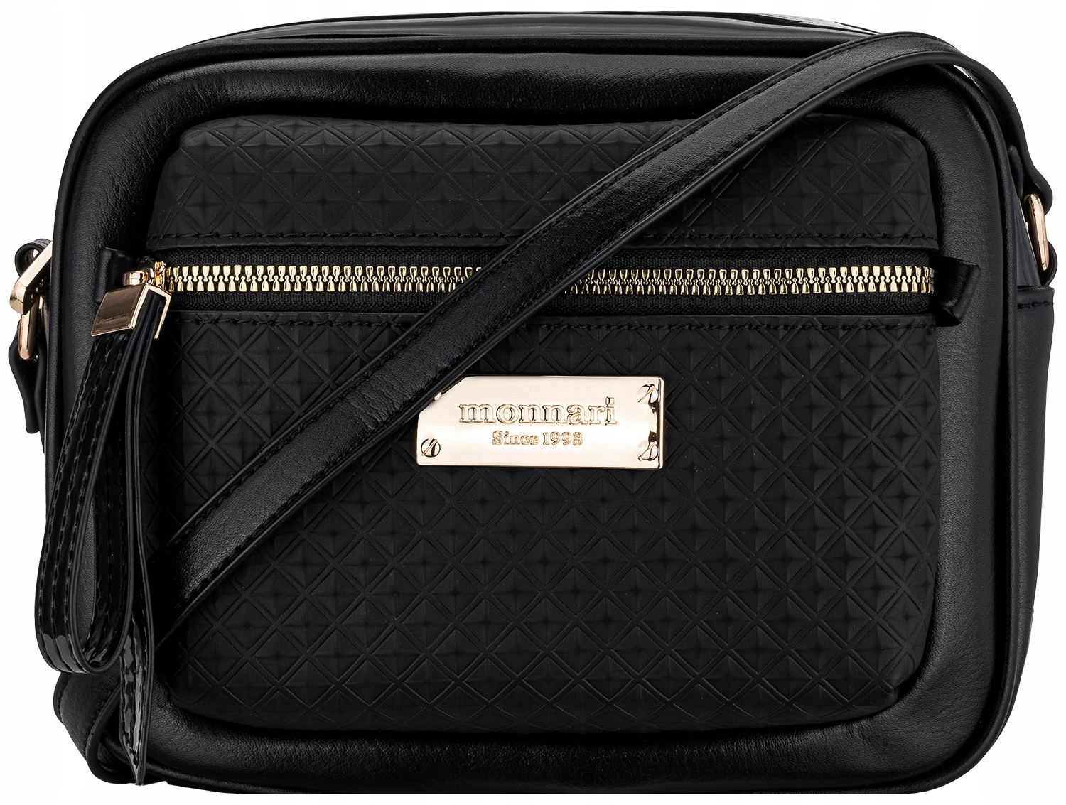 Monnari Torebka Damska Czarna Listonoszka Złote Logo Kieszonka Premium