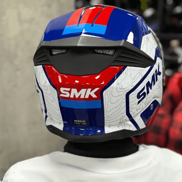 SMK KASK MOTOCYKLOWY SZCZĘKOWY GULLWING NAVIGATOR WHITE RED BLUE XS Rozmiar XS