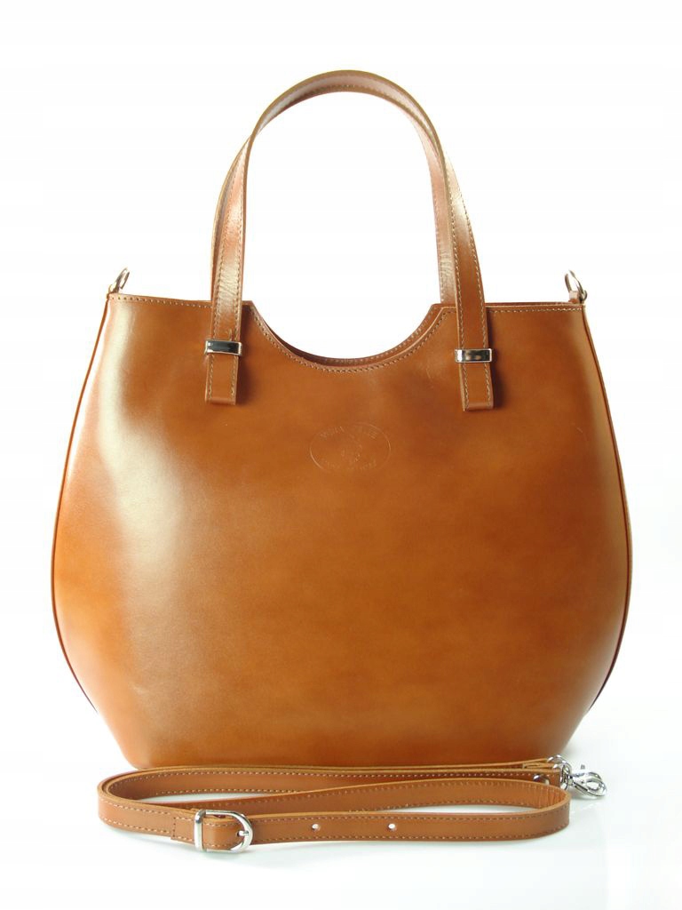 

Duża Włoska Torba Shopper Bag Zarka Srebro Camel