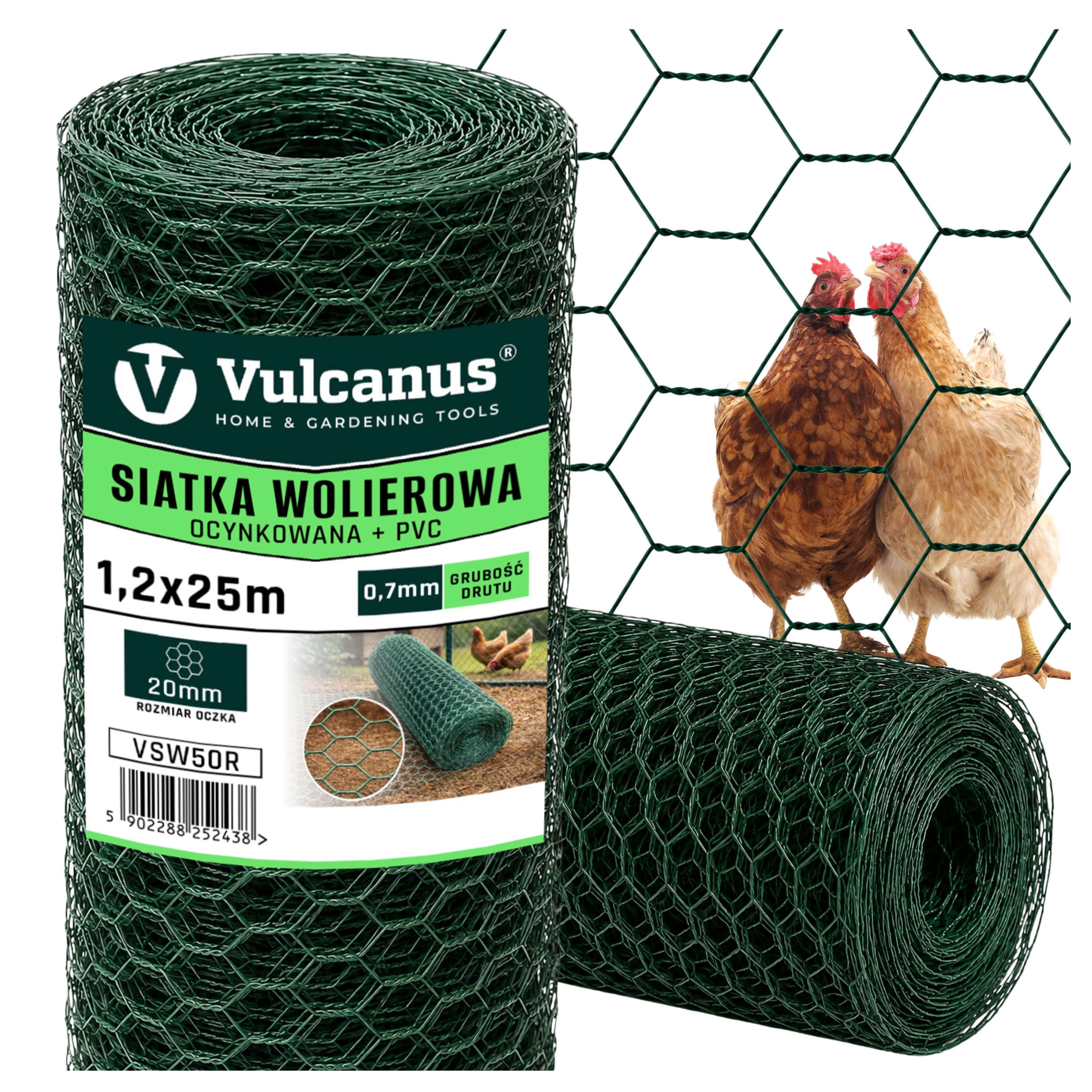 Siatka Ocynkowana 1,2x25 Powlekana Pcv Wolierowa 20x20mm Dla Kur Królików