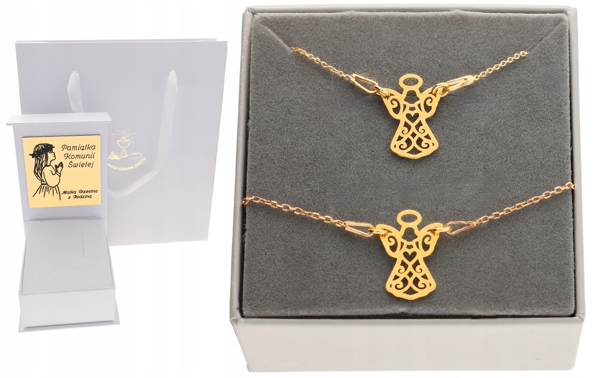 Zlatý komplet Anděl prolamovaný Svaté Přijímání Křest Gravírování