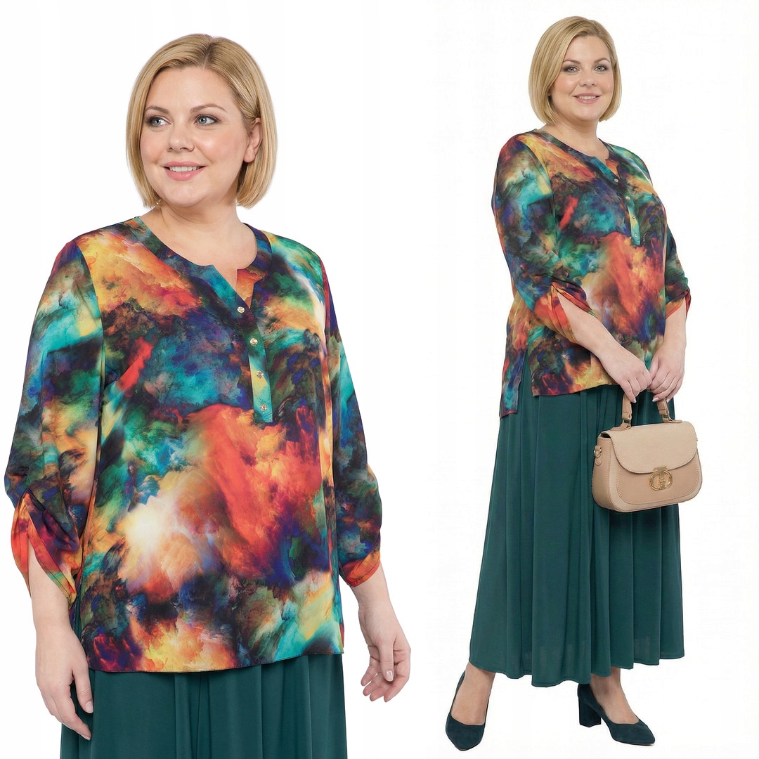 Košile s dlouhým rukávem, barevné vzory plus size, velikost 48