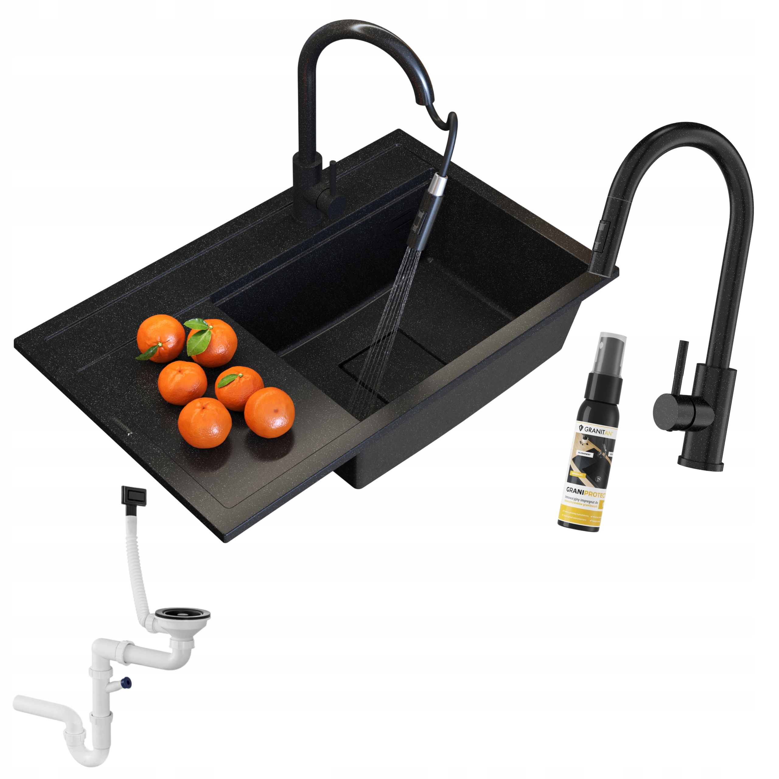 Umývadlo Čierne Škvrnitá Kuchynská Batéria Moderný Set Rendo