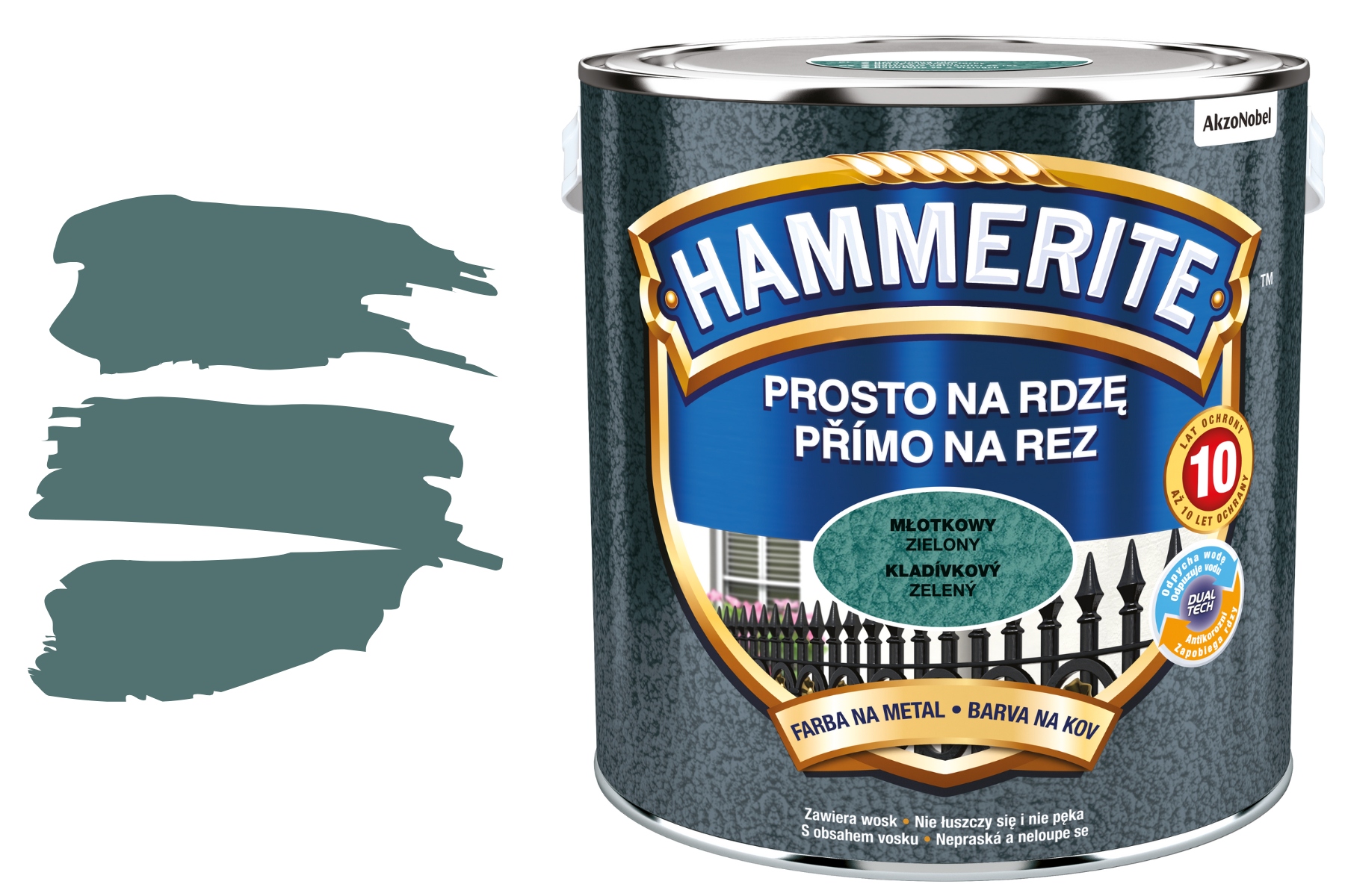 Wydajna Farba do Metalu Drewna Antykorozyjna Na Rdzę młotkowy zielony 2,5l