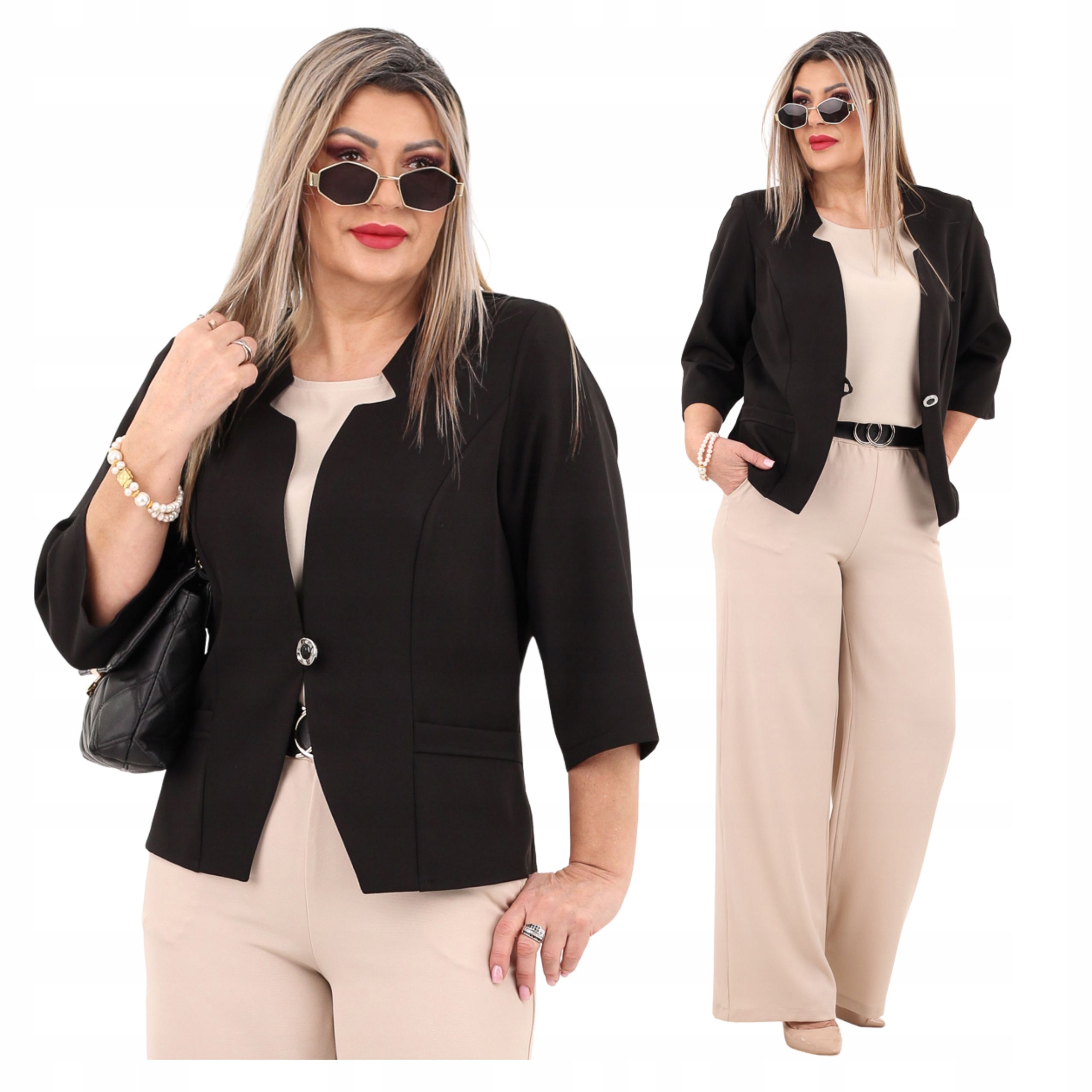 Żakiet Blezer Polski Producent Duże Rozmiary Wizytowy Krótki