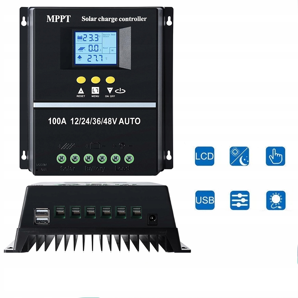 Regulator Ładowania Słonecznego Mppt 100A 12V 24V 36V 48V LCD Regulator