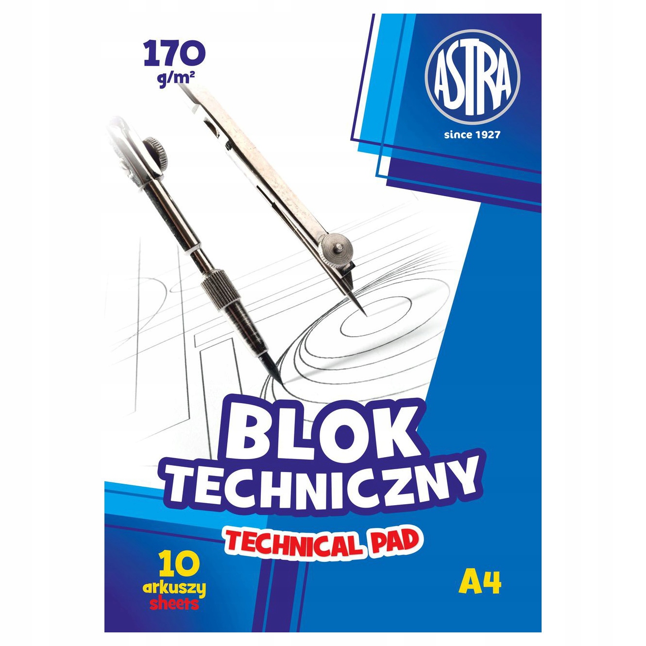 BLOK TECHNICZNY szkolny BIAŁY A4 - Astra - 170 g, 10 kartek