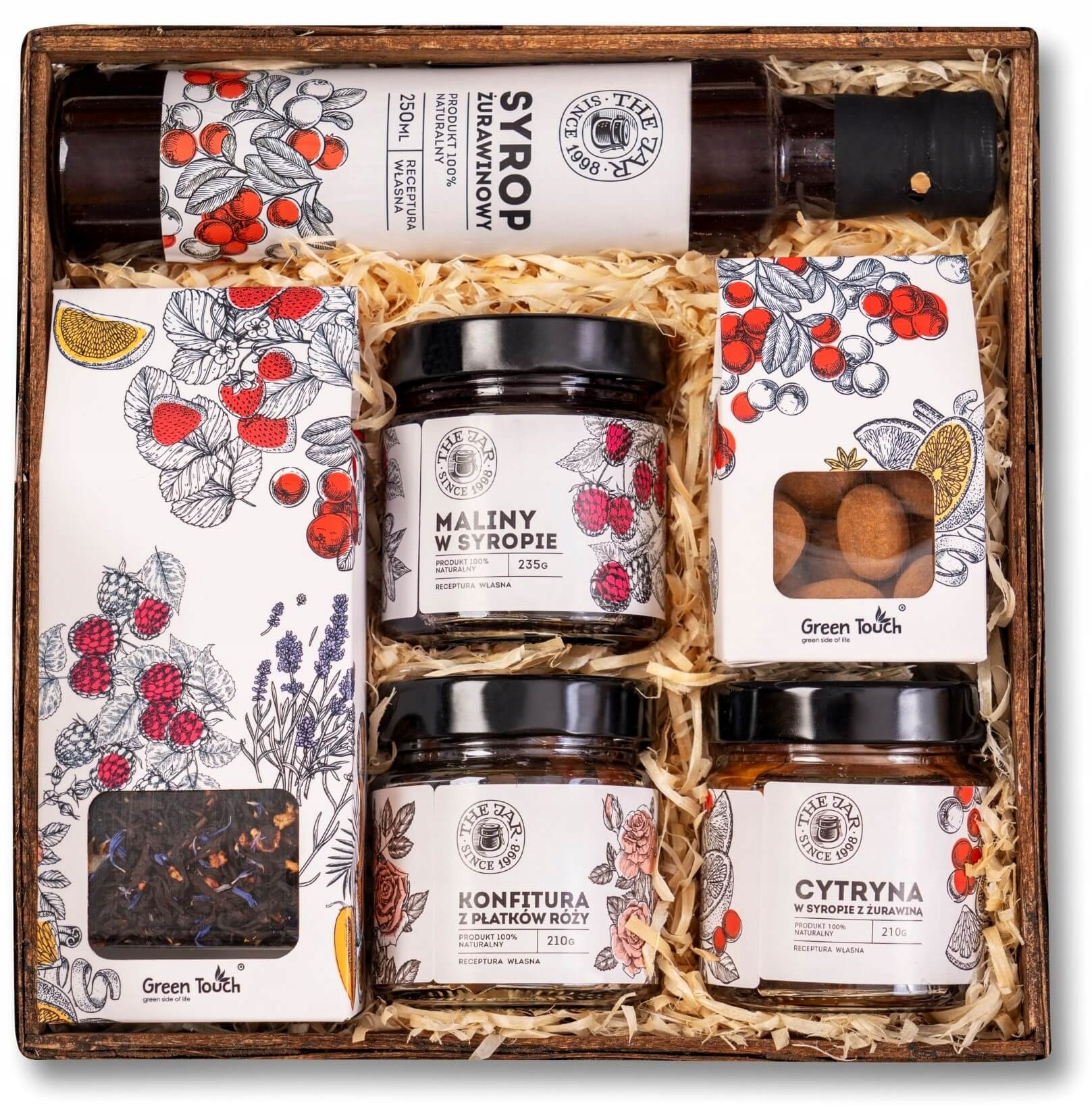 Levně Dárkový Koš sada konfitur The Jar čaj mandle v čokoládě sirup