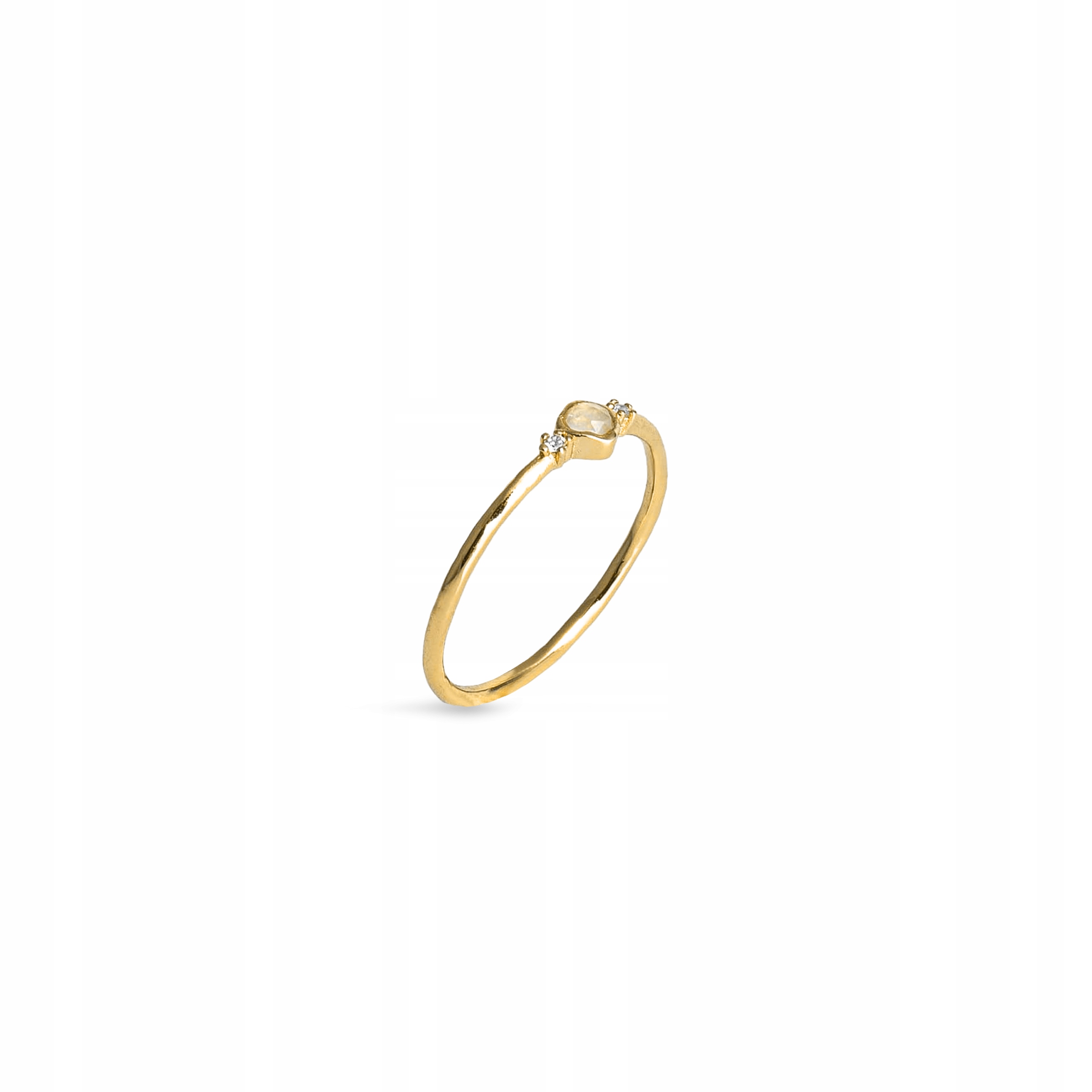 Pierścionek pozłacany Ania Kruk złoty kamień księżycowy cyrkonie srebro 925