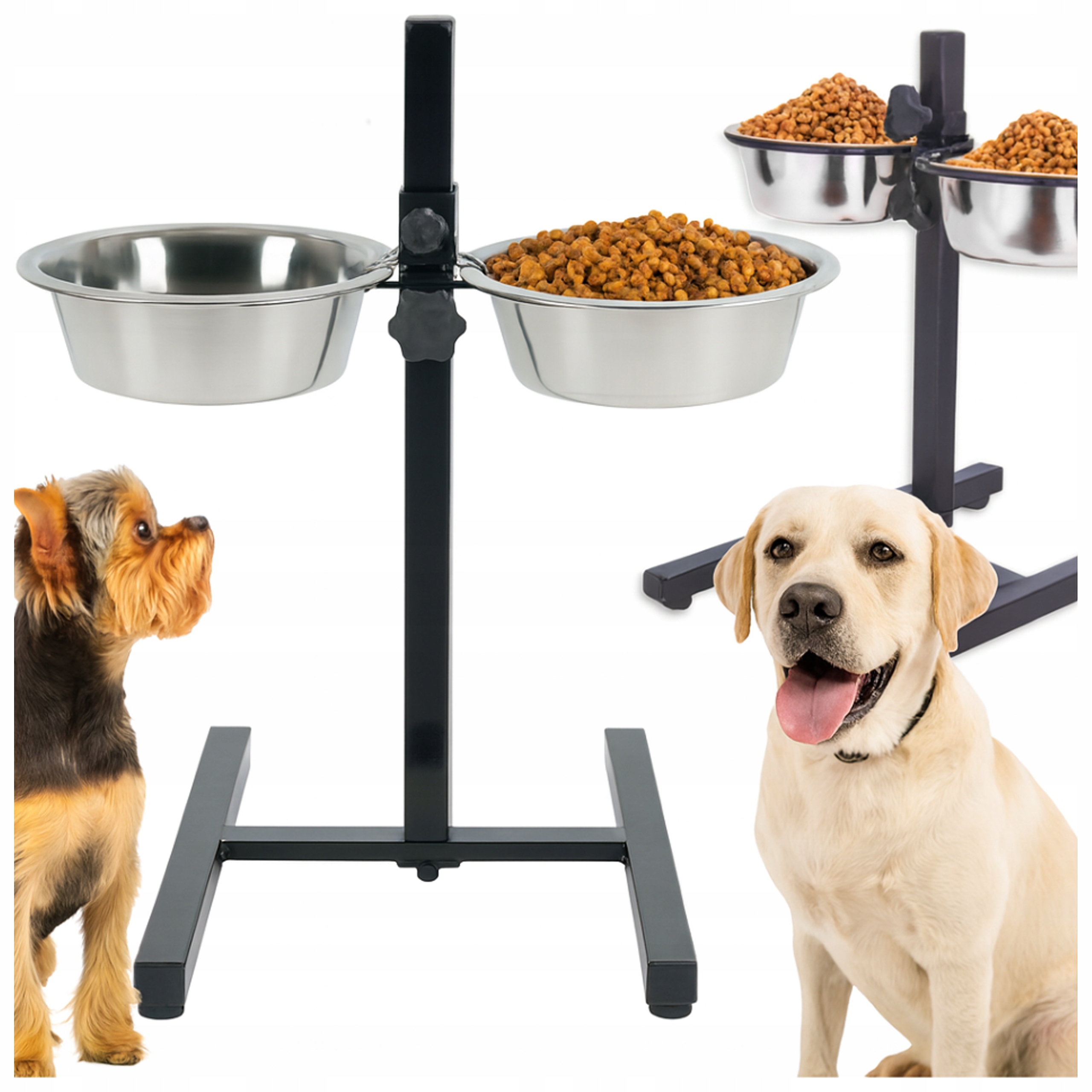 Levně Miska Na Stojanu Pro Psa Nastavitelná Dvojitá Kovová Stojan Na Misky Vodu