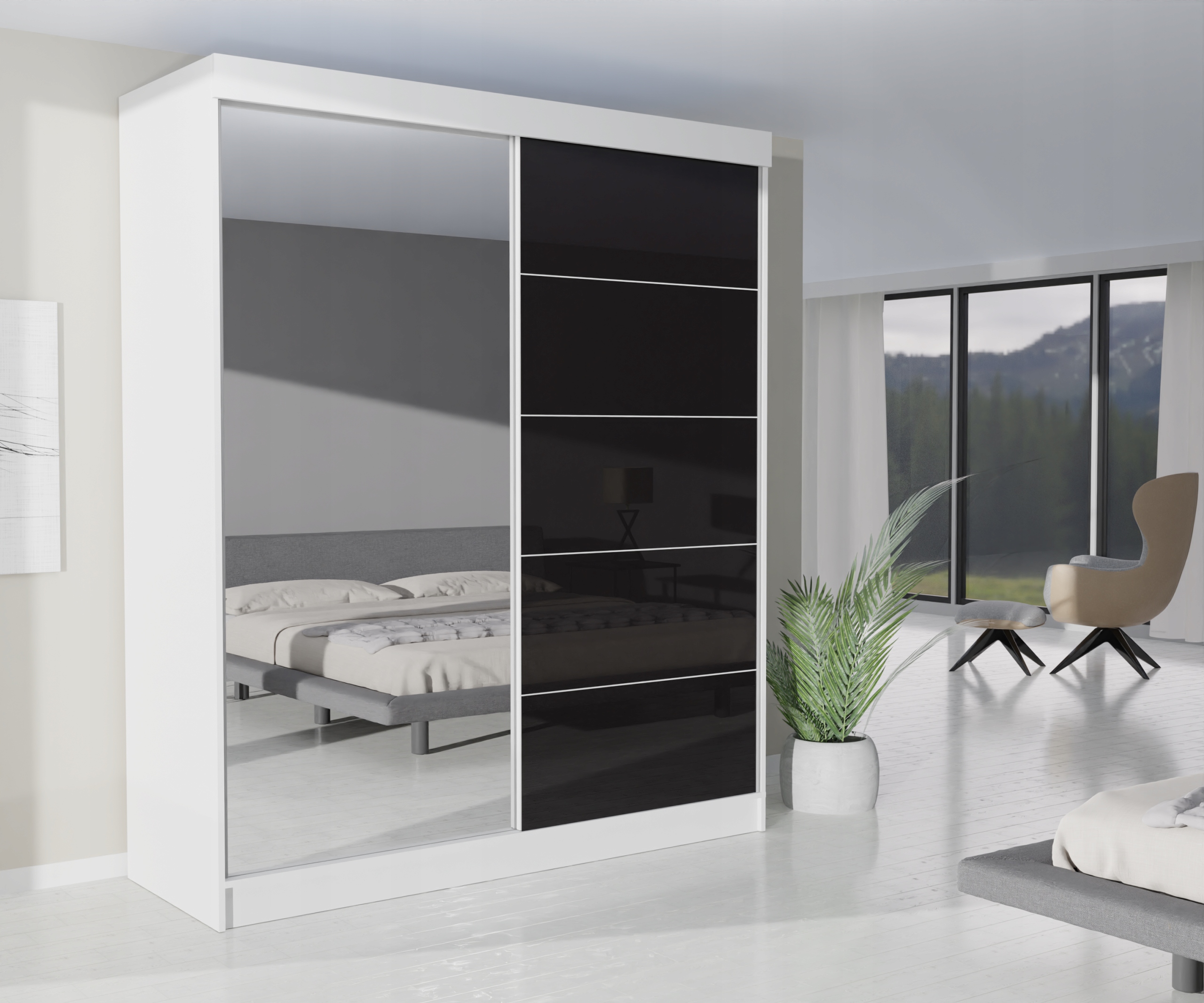 SZAFA PRZESUWNA GARDEROBA - BERNO 2D 140CM BIAŁA PRZESUWNA LUSTRO PŁYTA Liczba szuflad 0