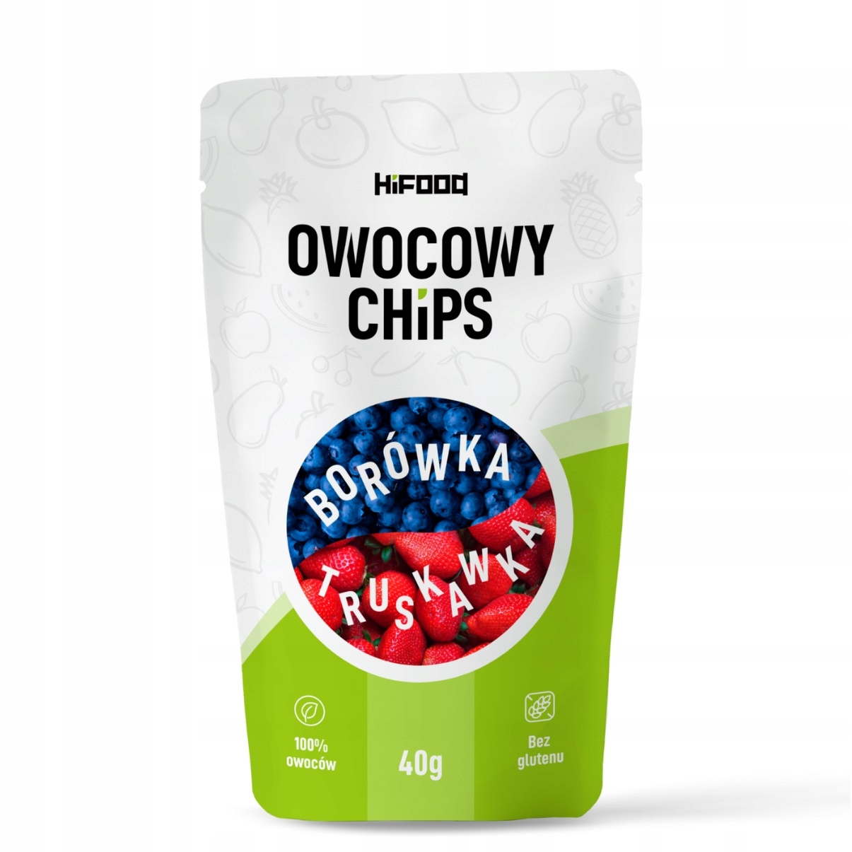 OWOCOWY CHIPS Borówka - Truskawka 40g HiFOOD ZDROWA PRZEKĄSKA Dzień dziecka Stan opakowania oryginalne