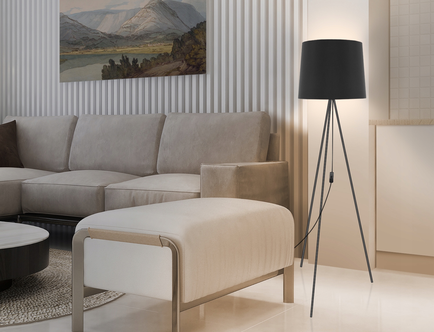 Lampa Podłogowa Stojąca Trójnóg Złoty Abażur E27 Kolekcja LAMPA STOJĄCA