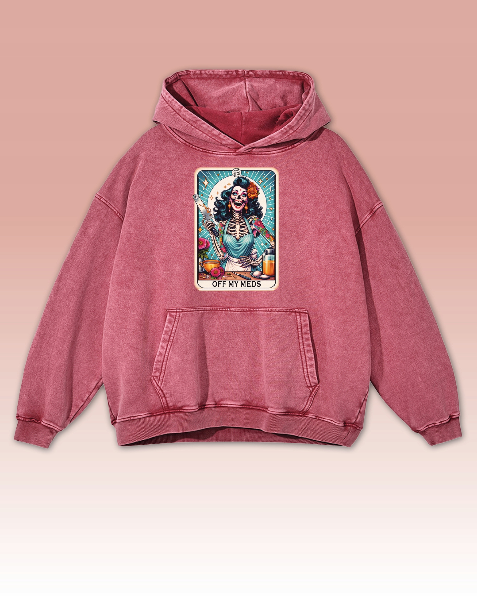Mikina Off My Meds Temný humor, hrůzostrašný motiv bez léků, červená XL