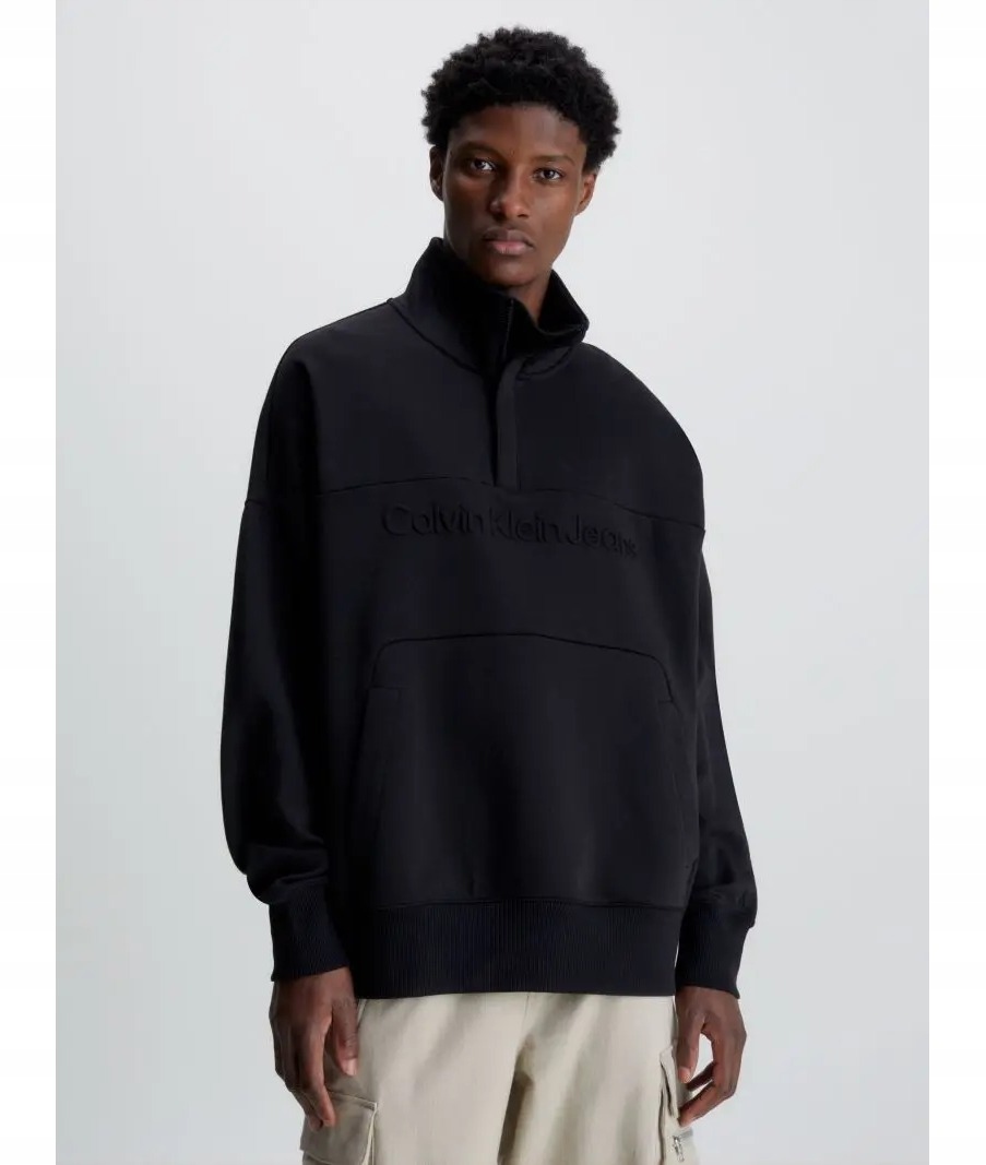 Calvin Klein Jeans Oversize Mikina s reliéfním zipem na půl zipu J30J324149 Rsm