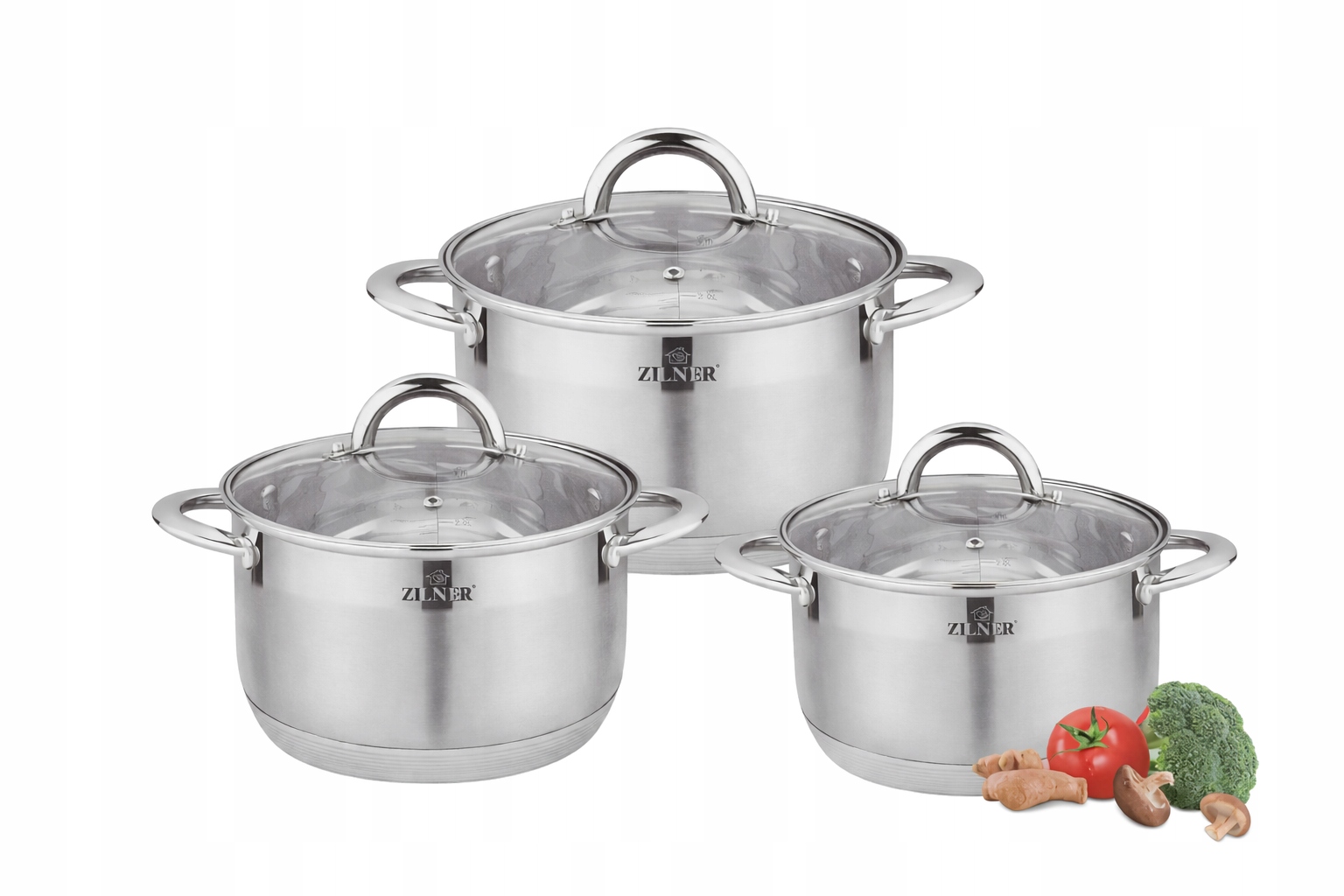 Sada 6-dílných hrnců z z nerezové oceli s indukčními poklicemi