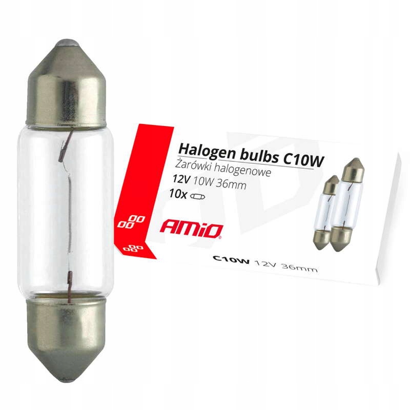 Amio Żarówka 12V 10W Rurka C10W SV8,5 36MM Festoon
