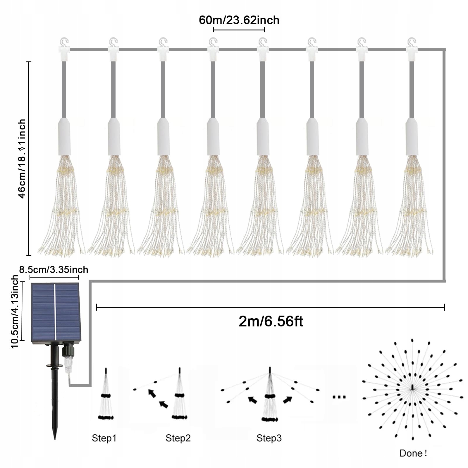 Solarny Łańcuch Świetlny 8 Pack Ogrodowe Niebieskie 800 Diod LED — miniatura 6