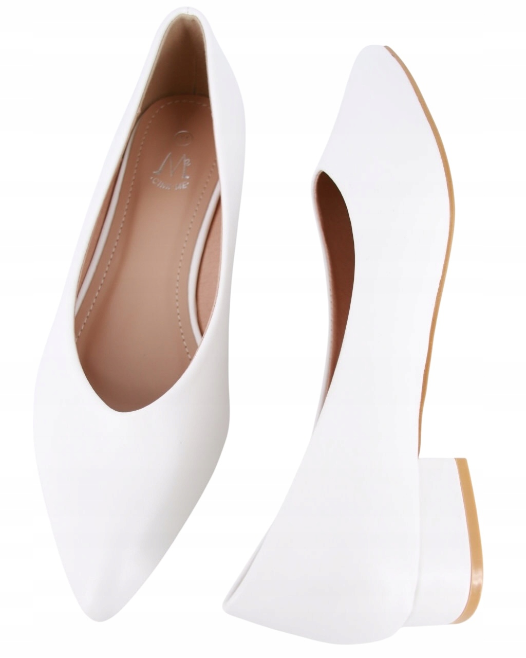 Lodičky Na Podpatku 2,5 CM Bílé Pohodlné Dámské Polobotky Špičaté 43