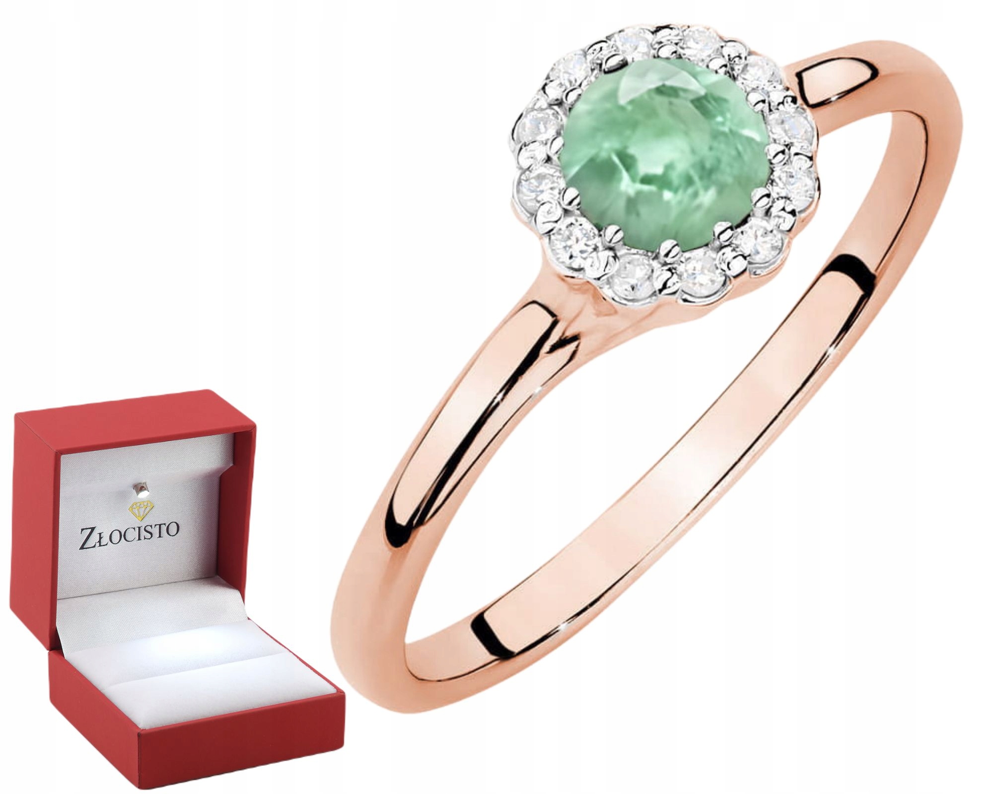 Růžové Zlato Prstýnek Smaragd A Brilianty 585 Žluté Zlato Gravírování