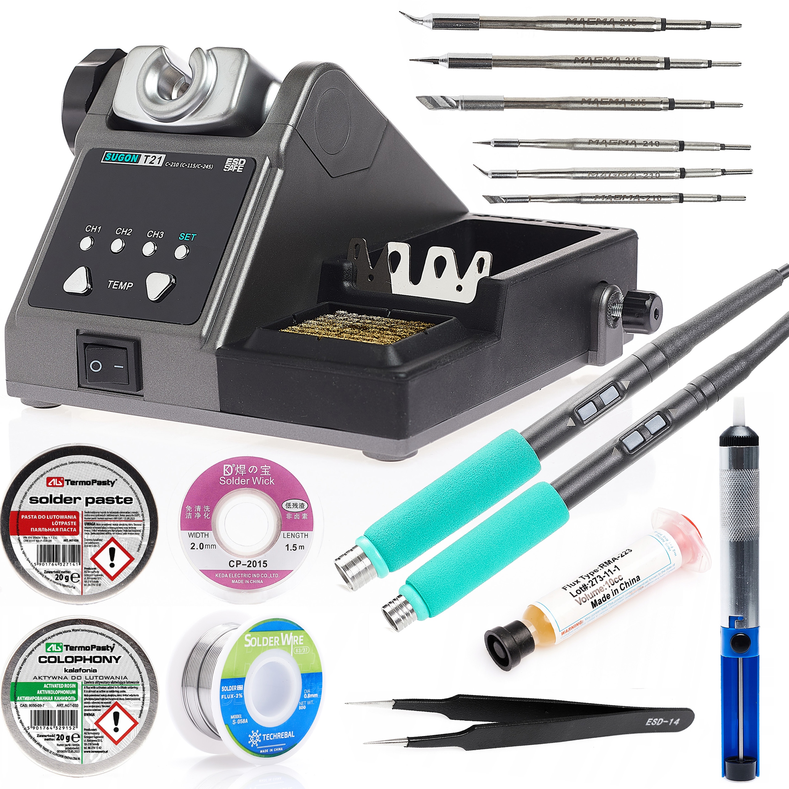 Pájecí Stanice Sugon T21 Grot T245 T210 Cín Pasta Kalafuna Odsávačka