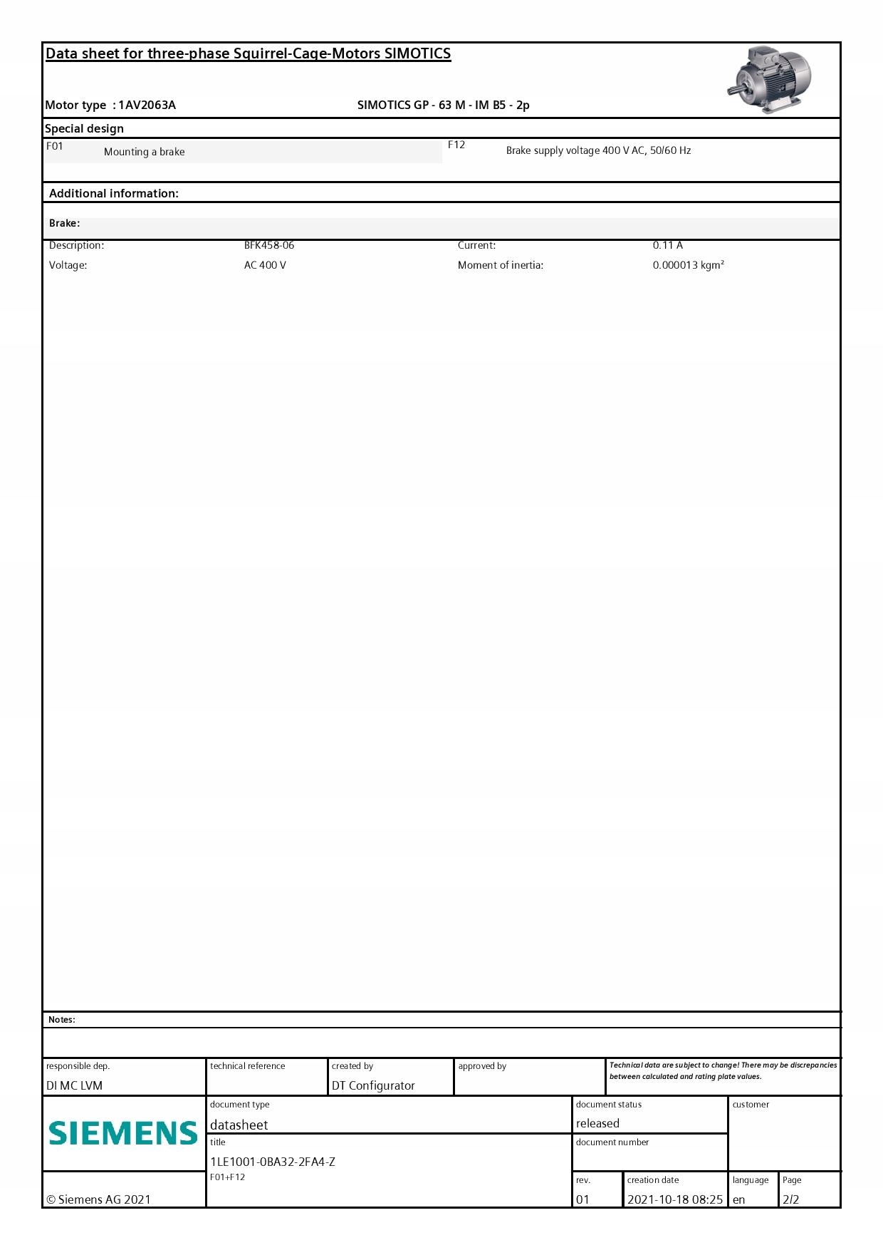 Silnik SIEMENS 0,25kW 3000obr/min z hamulcem Marka Siemens