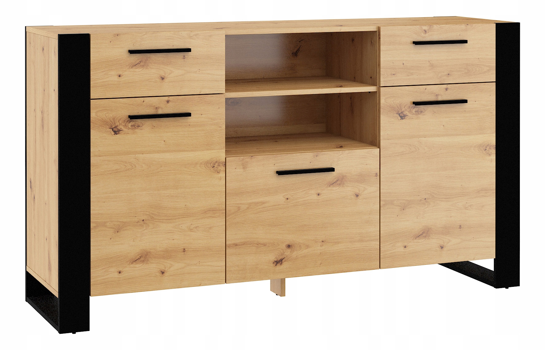 Komoda Nuka C 155 cm dub artisan, černá, stojící