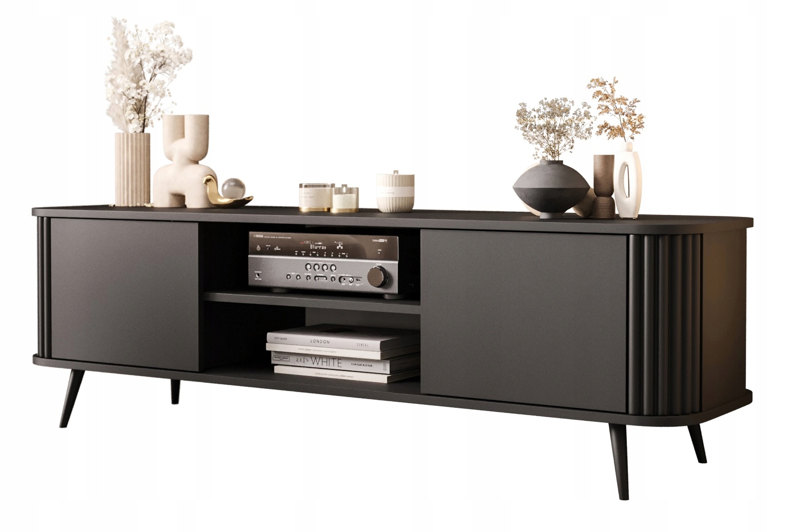 SZAFKA RTV Z LAMELAMI MOONLIGHT 150CM - CZARNY