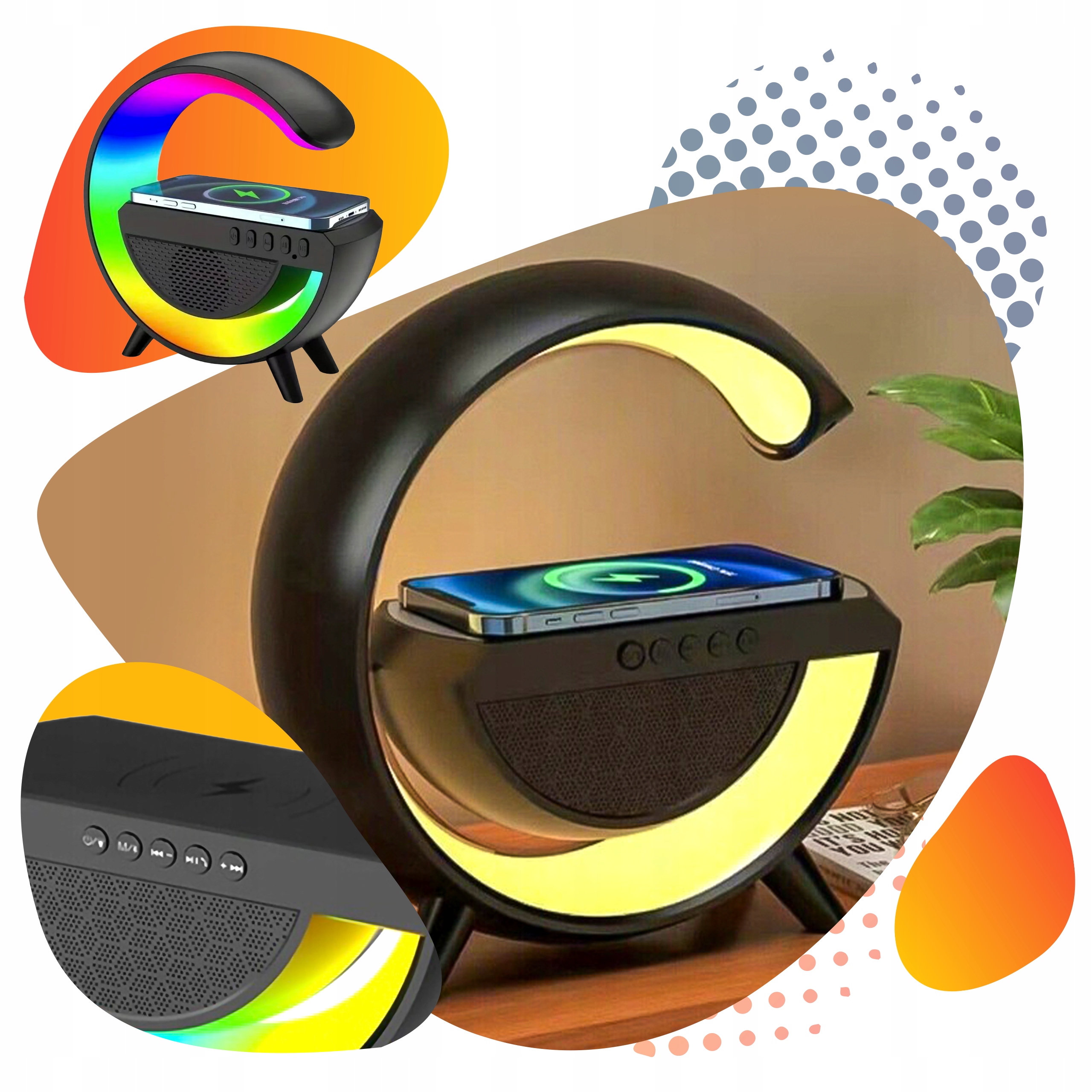 LAMPKA LED RGB WIELE KOLORÓW Z ŁADOWARKĄ INDUKCYJNĄ I GŁOŚNIKIEM Kod producenta LED wireless charging speakre