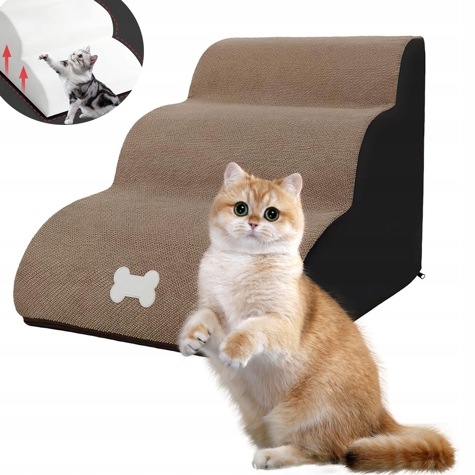 Schodky Pro Psa Rampa 3 Stupně Béžové 60X40X40 CM