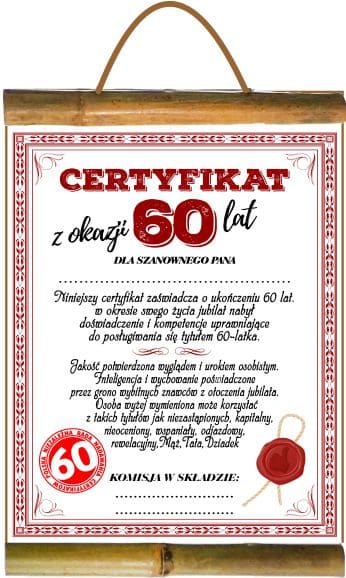

Dyplom z życzeniami na 60 urodziny dla Taty