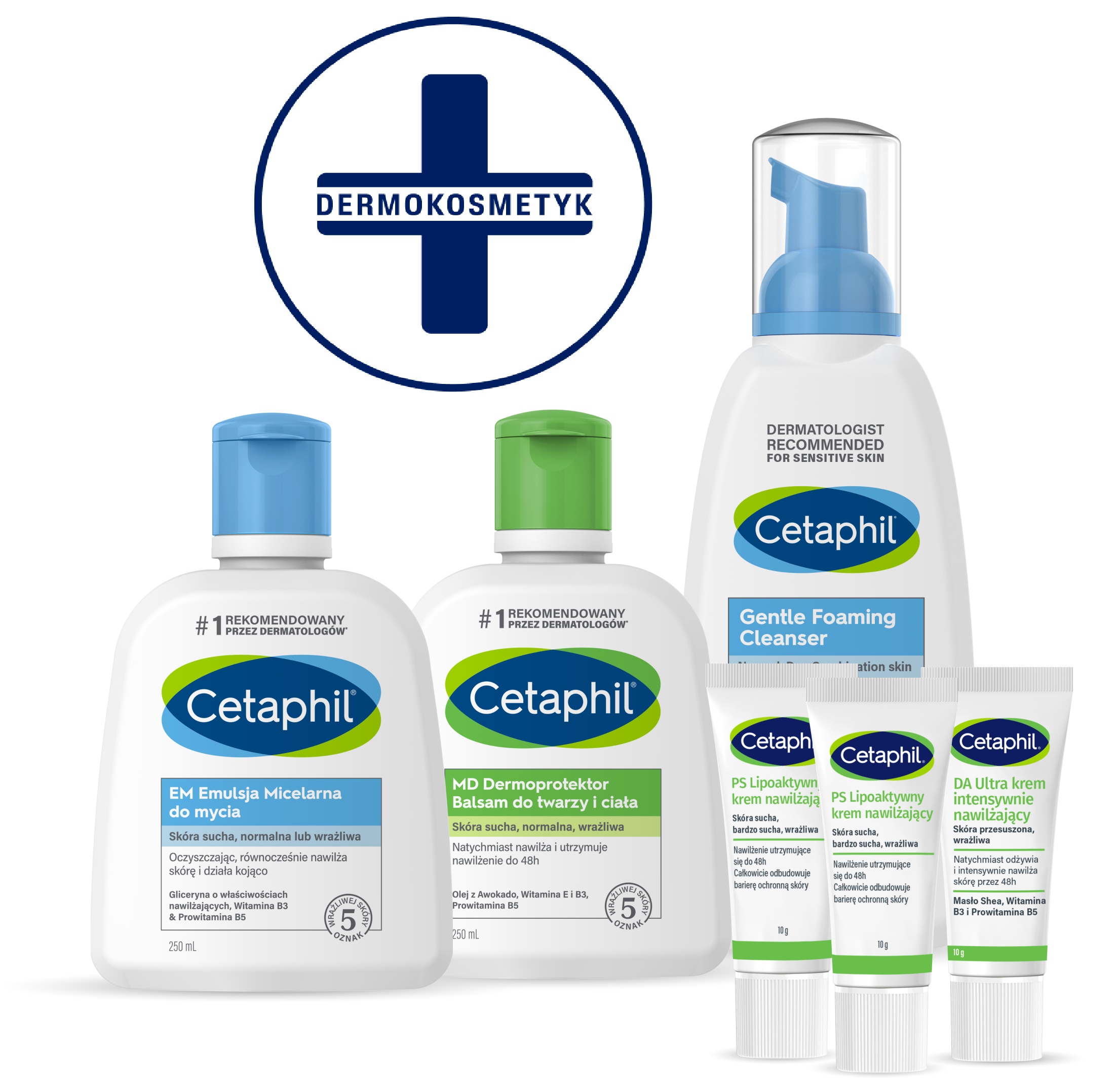 Zestaw Cetaphil Em Emulsja 250, Pianka i MD Balsam mini Ps Da