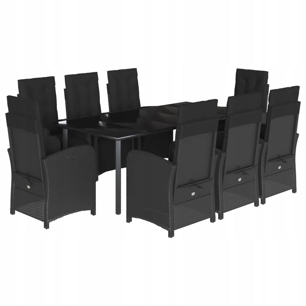 Zahradní nábytek černý set s nastavitelným křeslem a stolem 200x100x74 cm