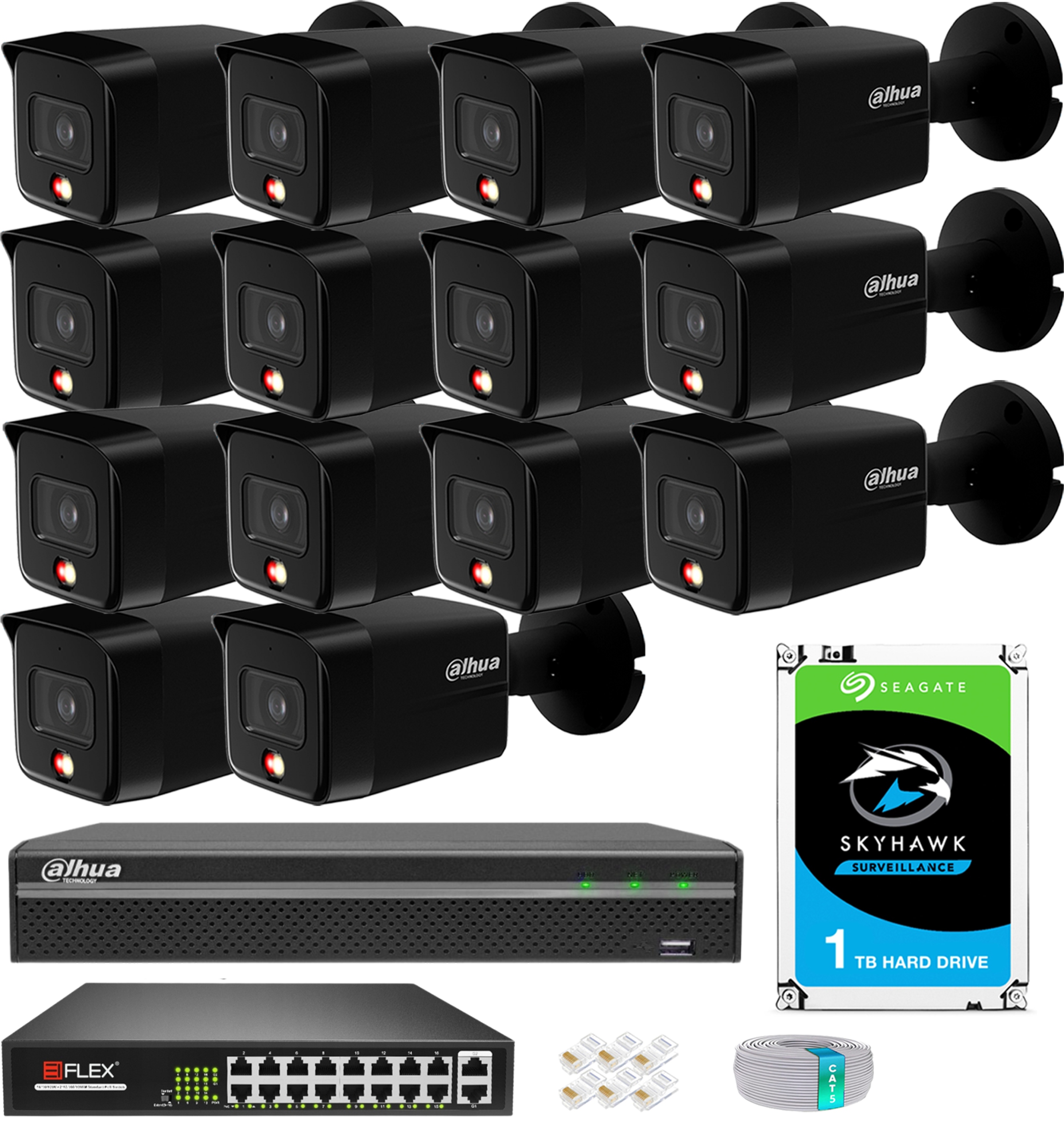 Sada na monitorovanie Dahua 14 kamier 6MPx Deň/Noc Farba Vonkajšia detekcia