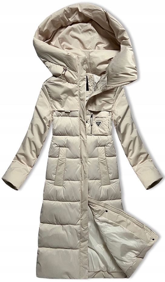 Prošívaná Dlouhá Bunda 7820 Světle Béžová L (40)