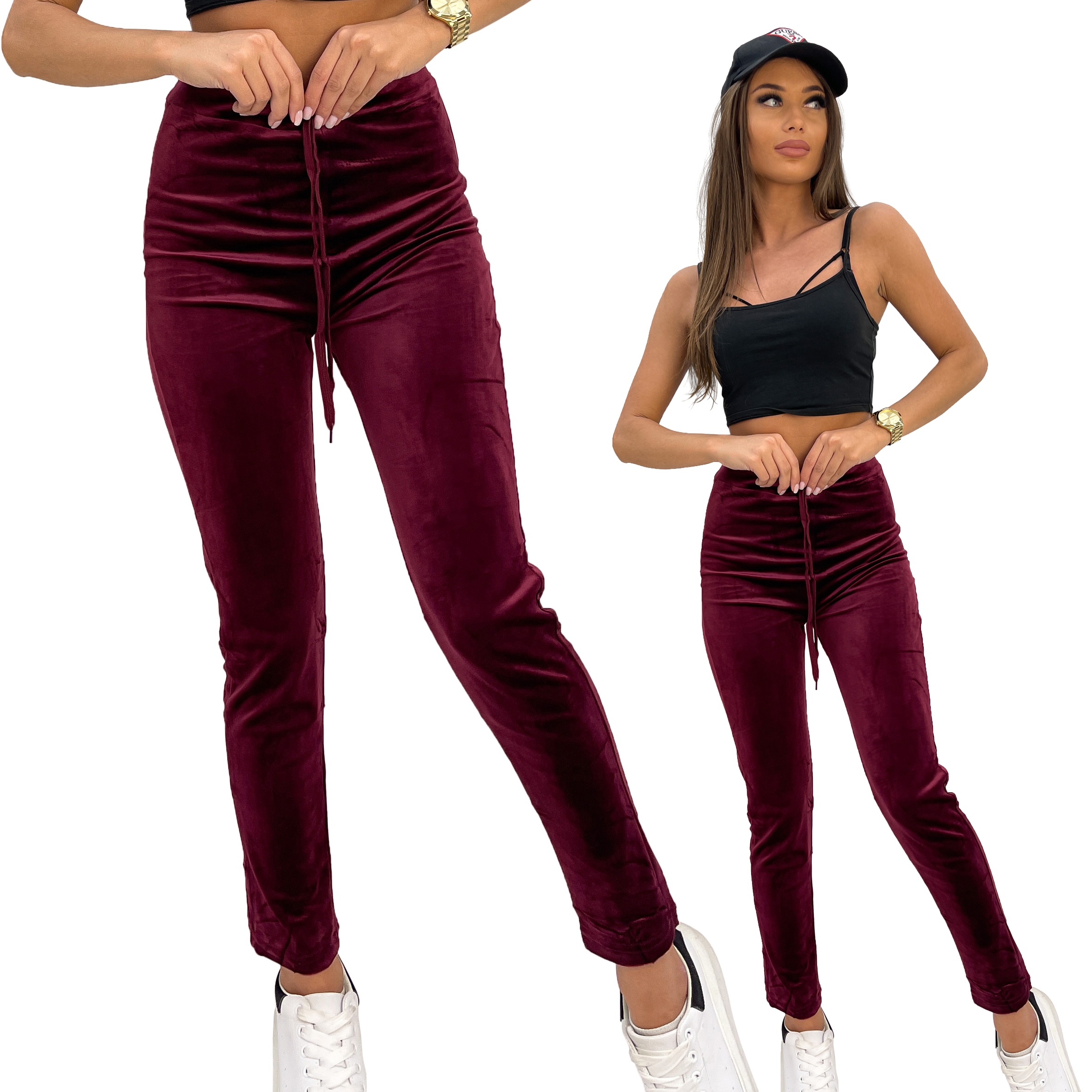 WE569 roz. L/XL DAMSKIE SPODNIE WELUROWE GŁADKIE