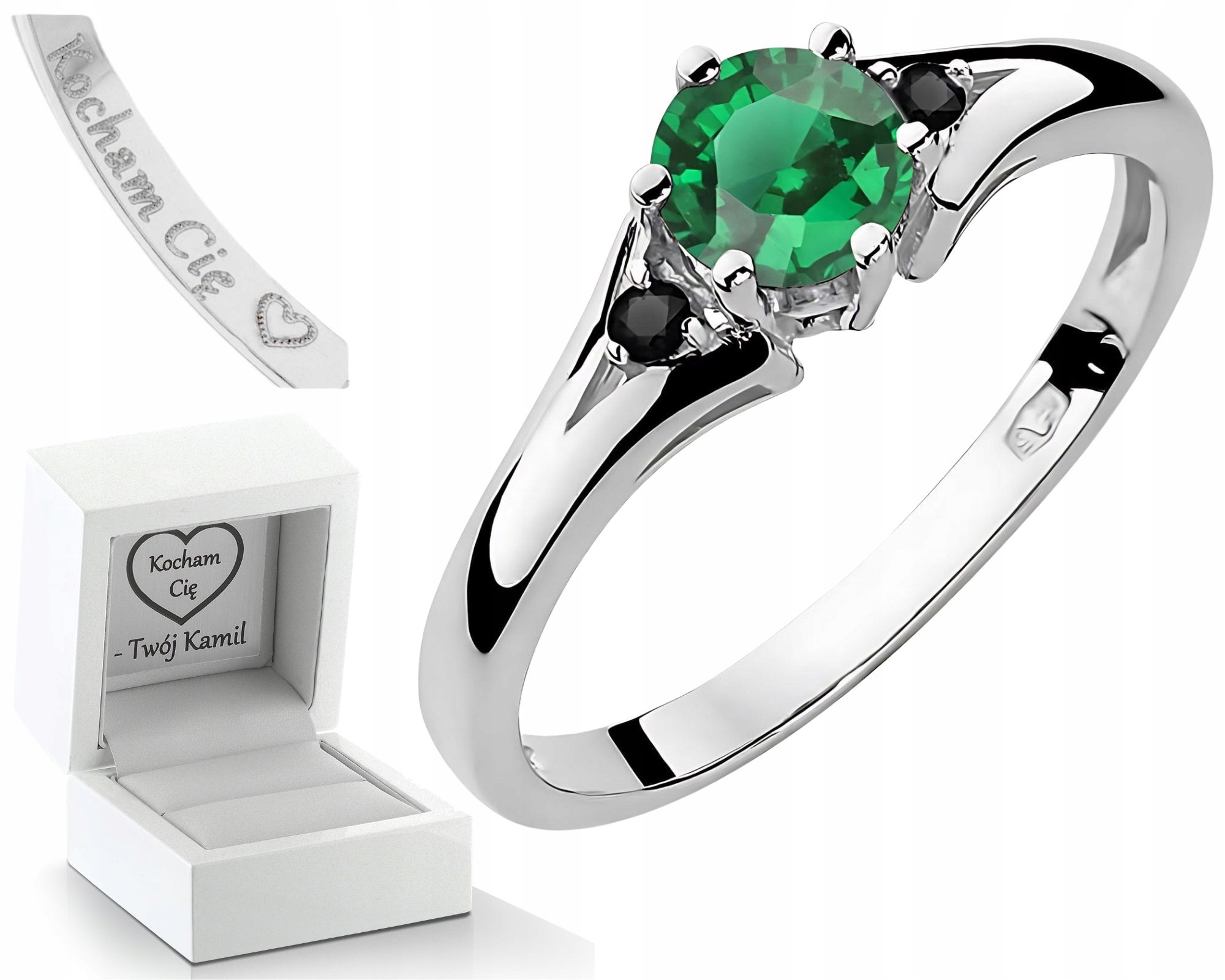 Bílý Zlatý Prstýnek Se Zeleným Smaragdem A Diamanty Zlato Ryzost 585