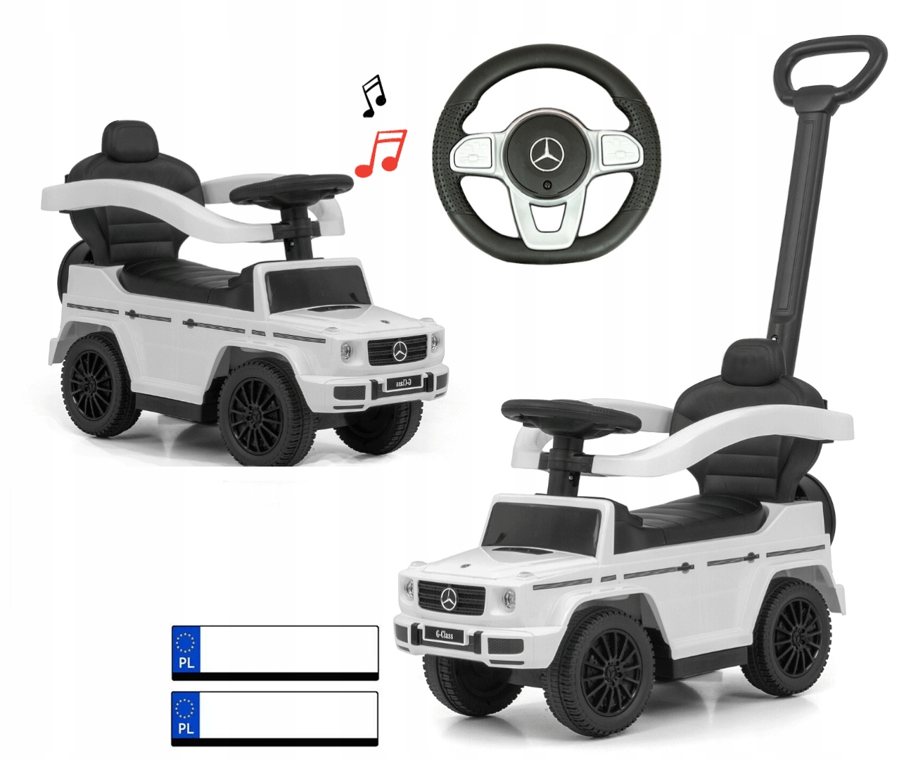 Jeździk Mercedes G-Class 653 Biały z Pchaczem Dźwięk Silnika i Klaksonu